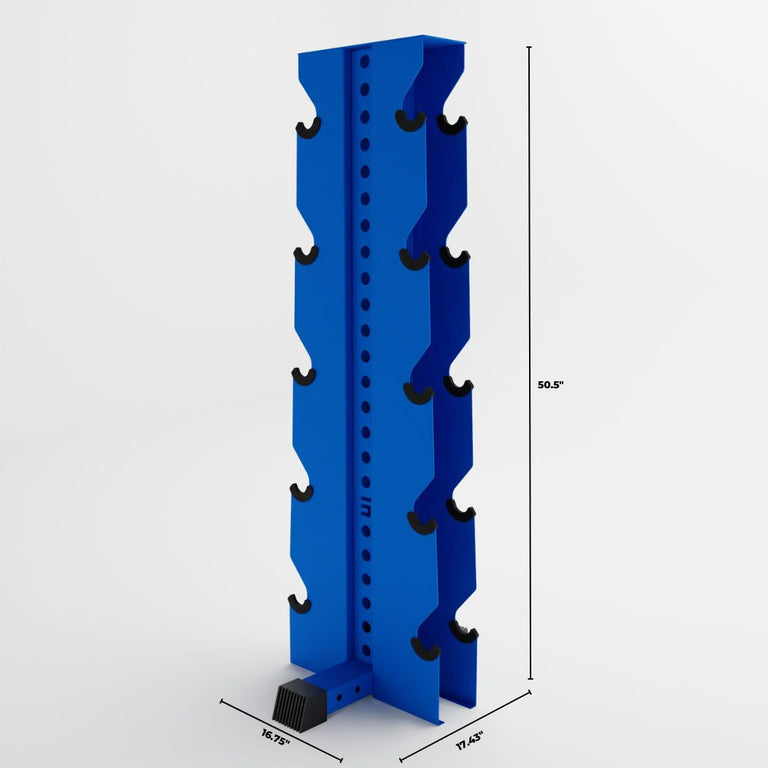 blue alpha elite vertical dumbbell storage rack dimensions