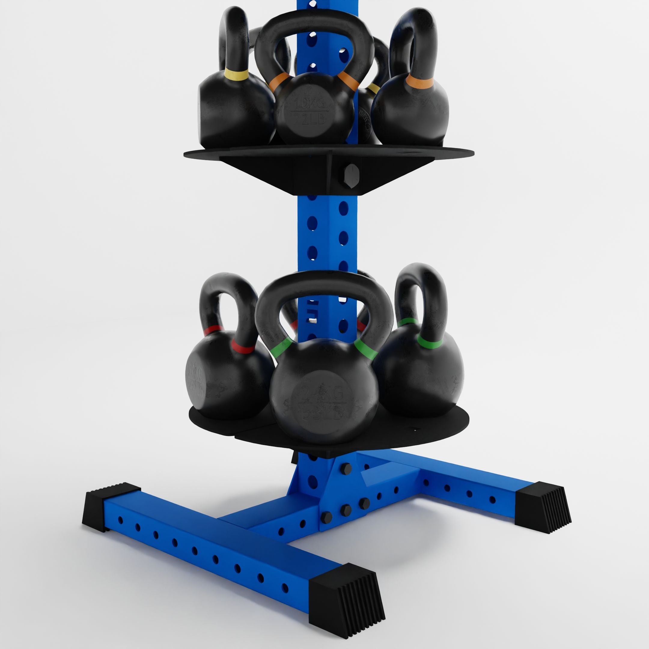 blue alpha pk vertical hybrid plate and kettlebell storage rack base storing kettlebells