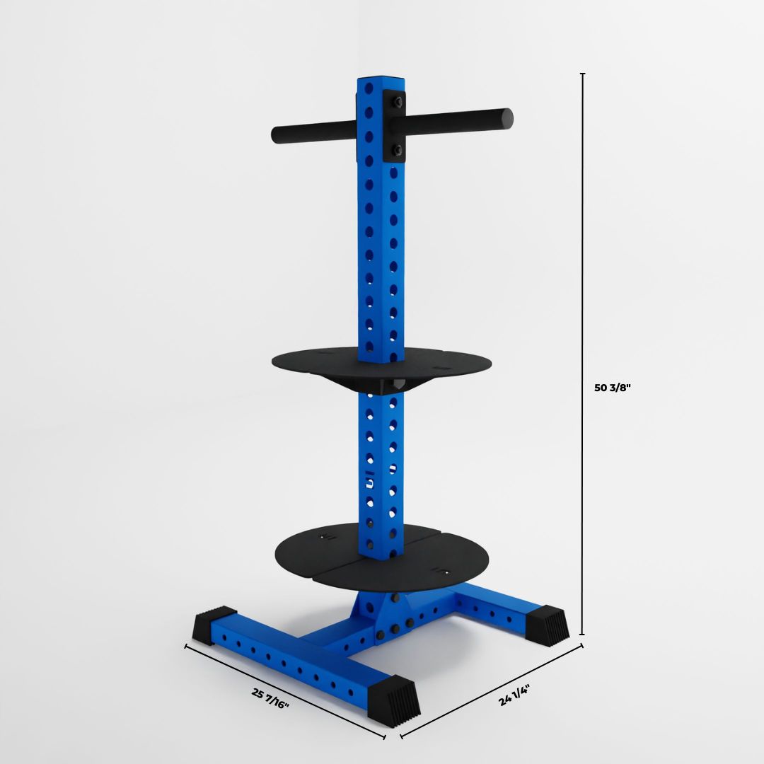 blue alpha pk vertical hybrid plate and kettlebell storage rack dimensions