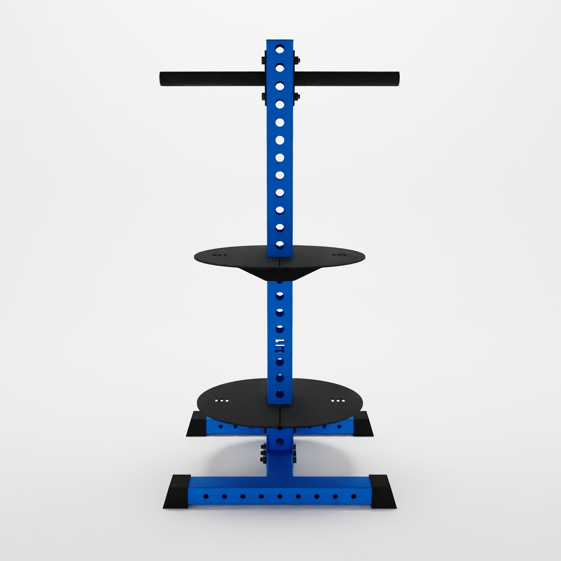 blue alpha pk vertical hybrid plate and kettlebell storage rack