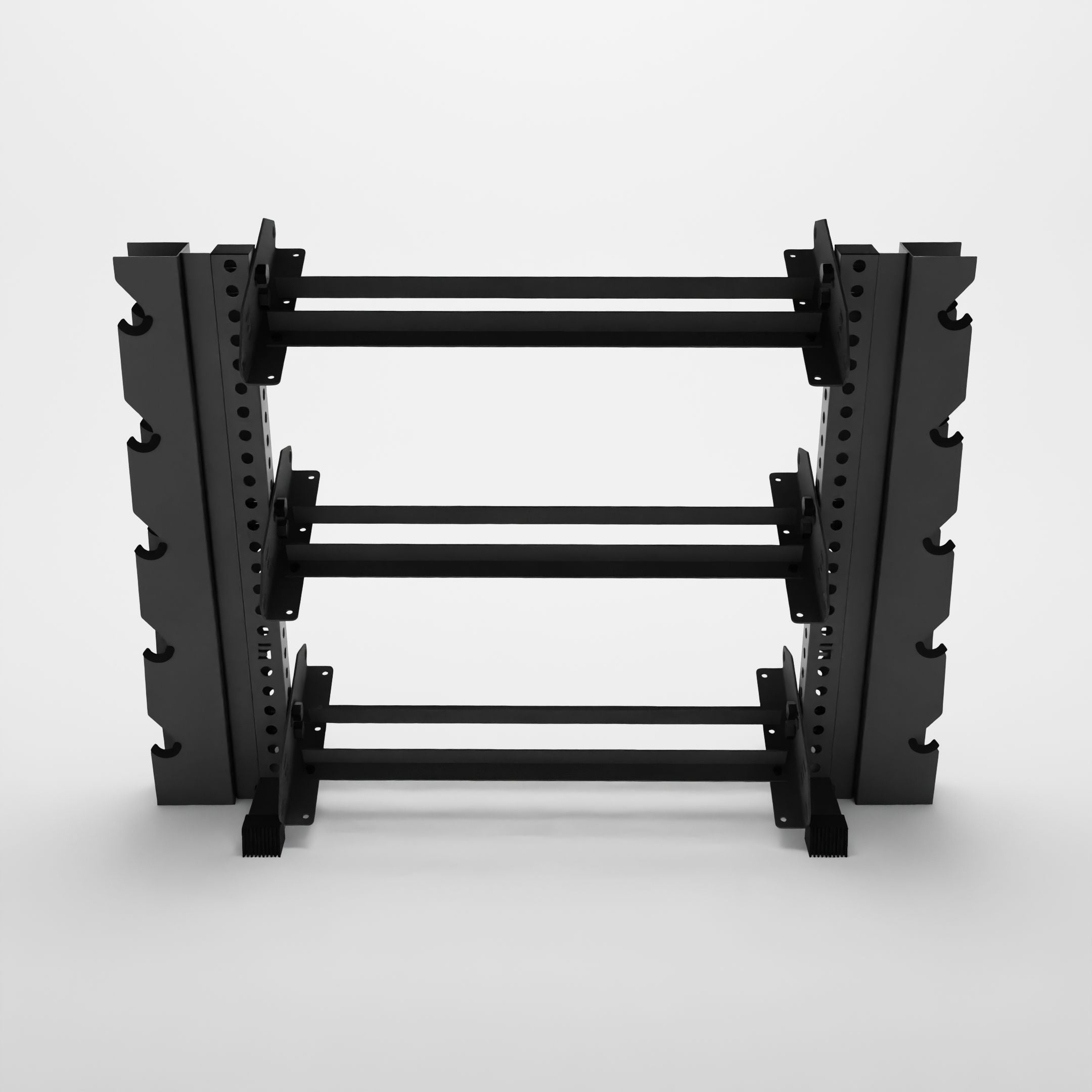 grey 43-inch alpha 3-tier horizontal dumbbell rack with elite vertical add-ons