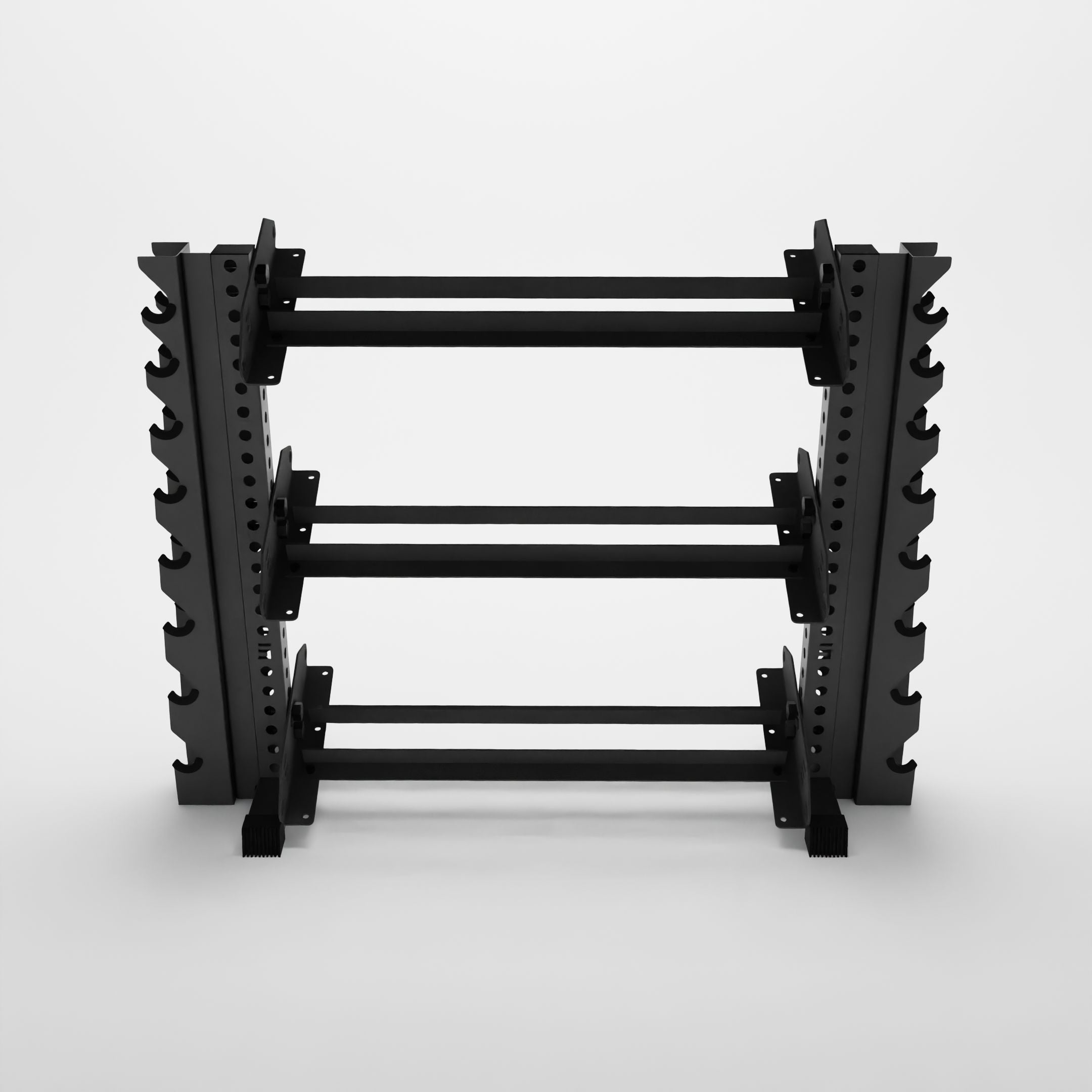 grey 43-inch alpha 3-tier horizontal dumbbell rack with vertical add-ons