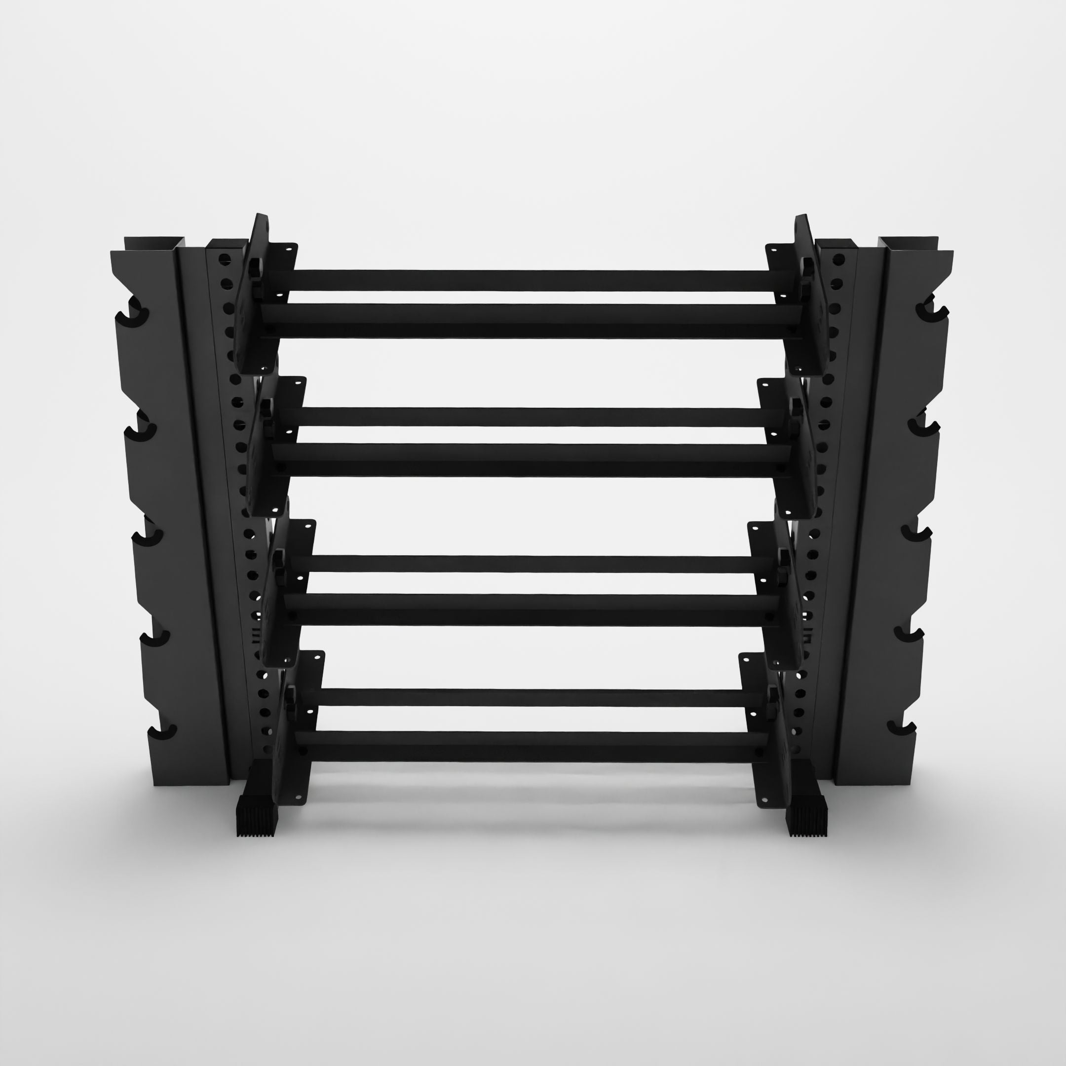 grey 43-inch alpha 4-tier horizontal dumbbell rack with elite vertical add-ons