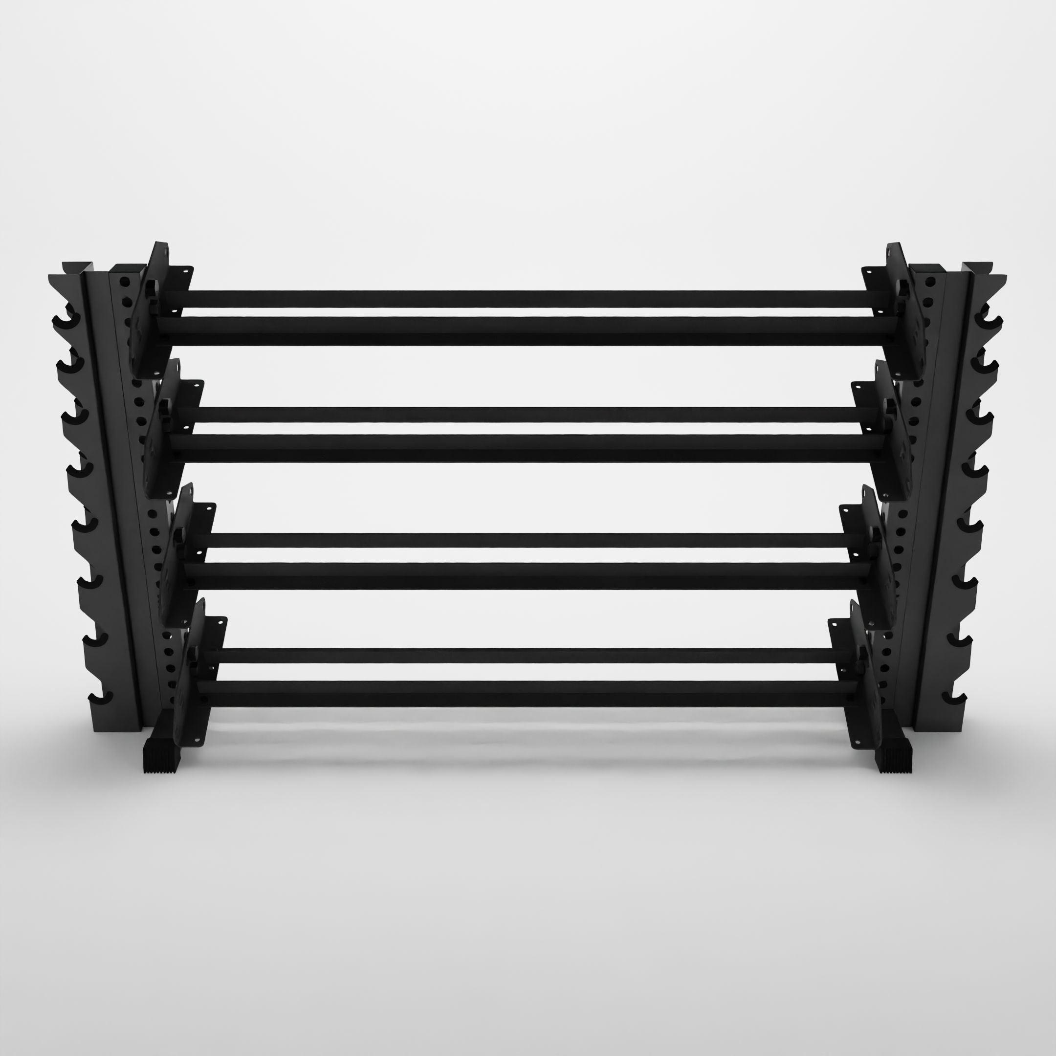 grey 70-inch alpha 4-tier horizontal dumbbell rack with vertical add-ons