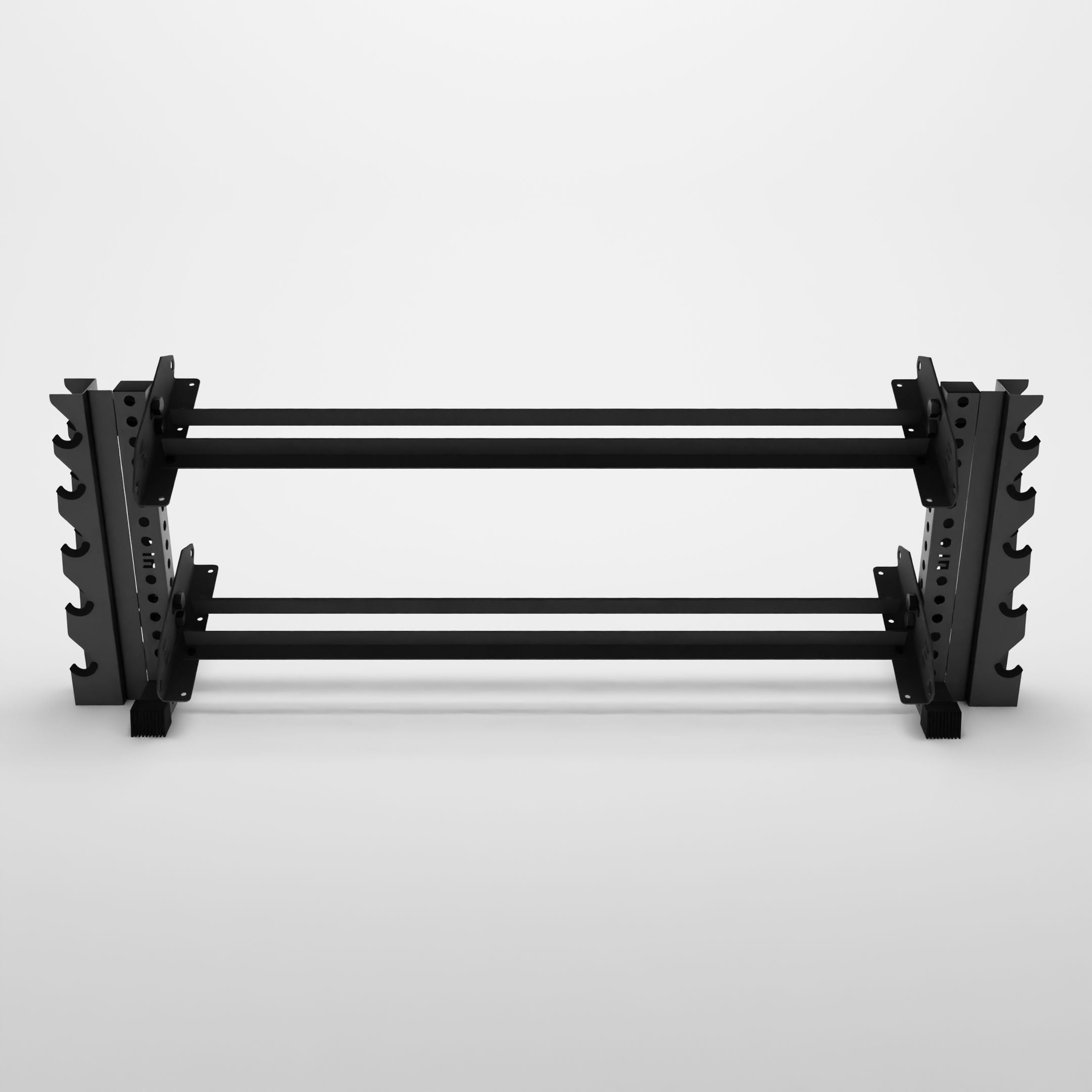 grey 70-inch bravo 2-tier horizontal dumbbell rack with vertical add-ons