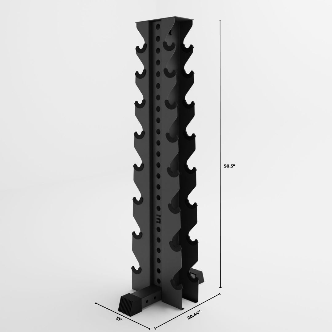 grey alpha 8-tier vertical dumbbell storage rack dimensions