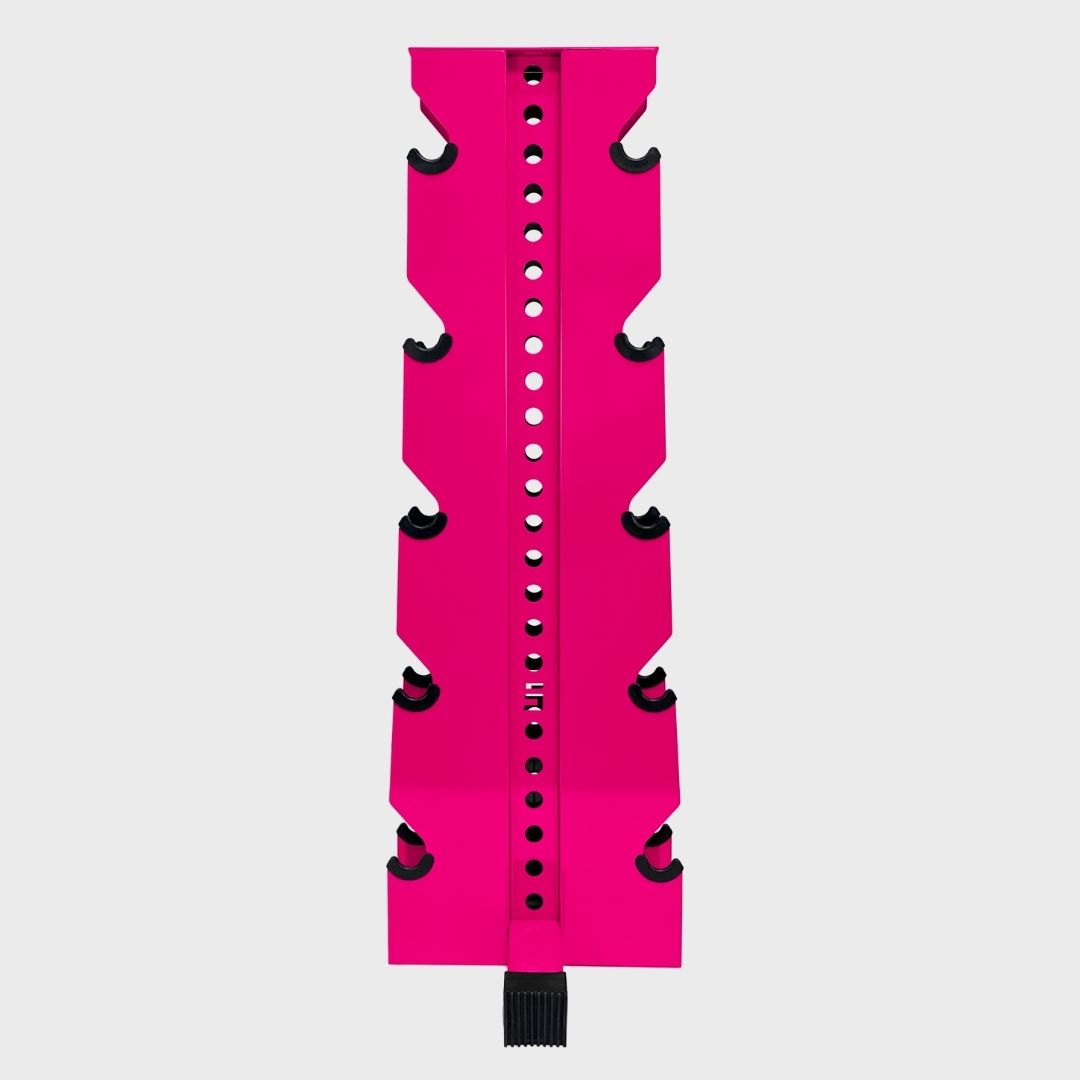 hot pink alpha elite 5-tier vertical dumbbell storage rack