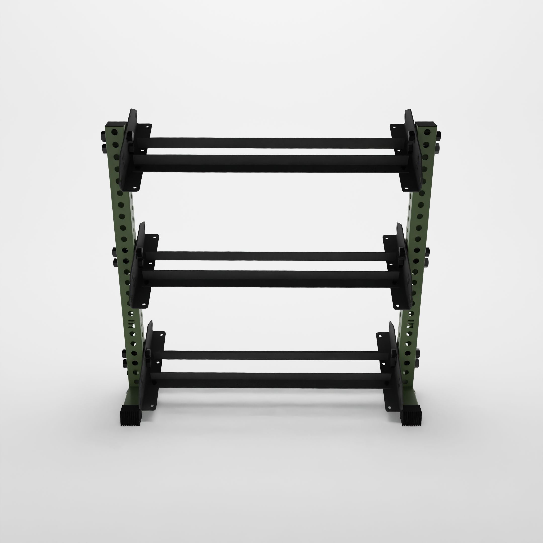 military green 43-inch alpha 3-tier horizontal dumbbell rack