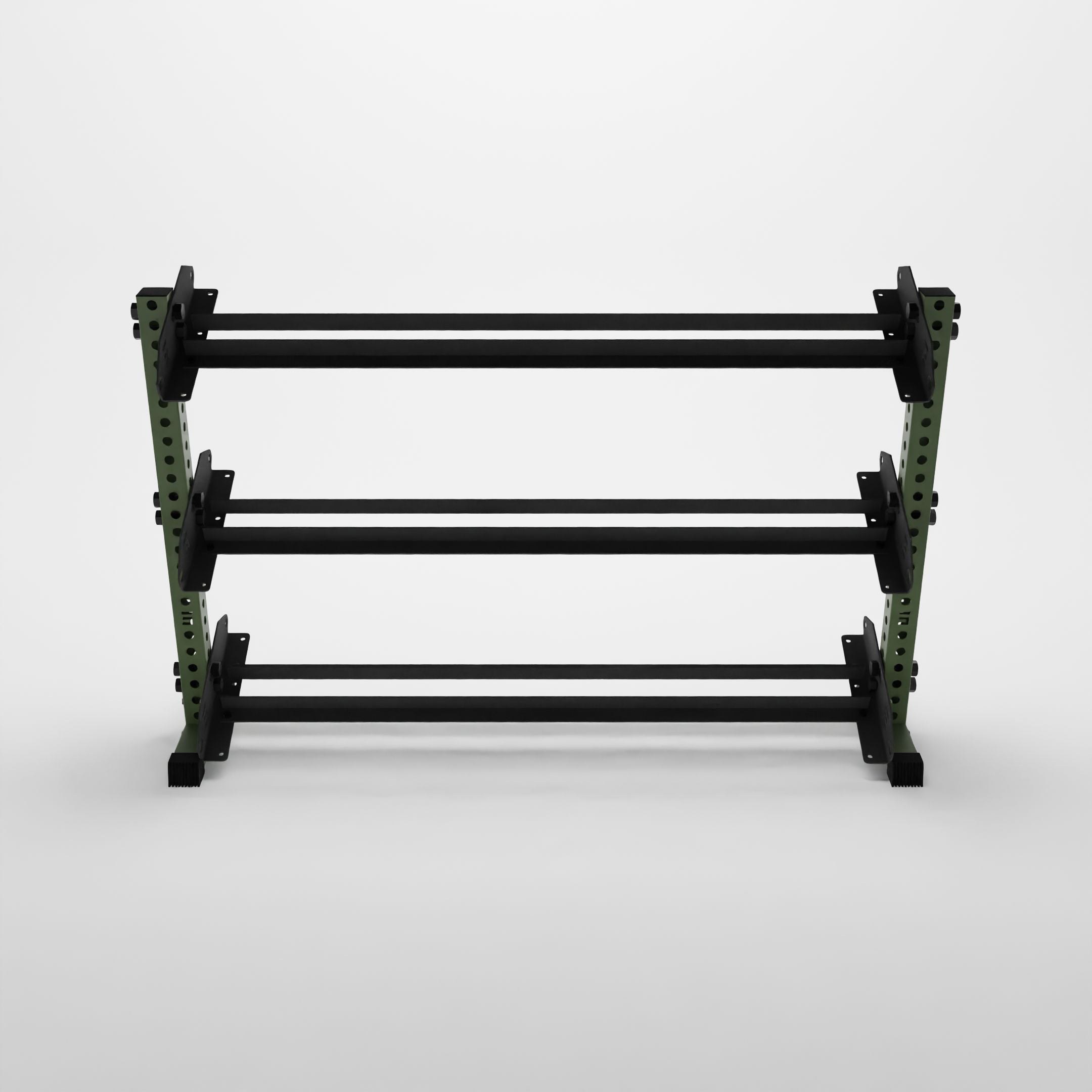 military green 70-inch alpha 3-tier horizontal dumbbell rack