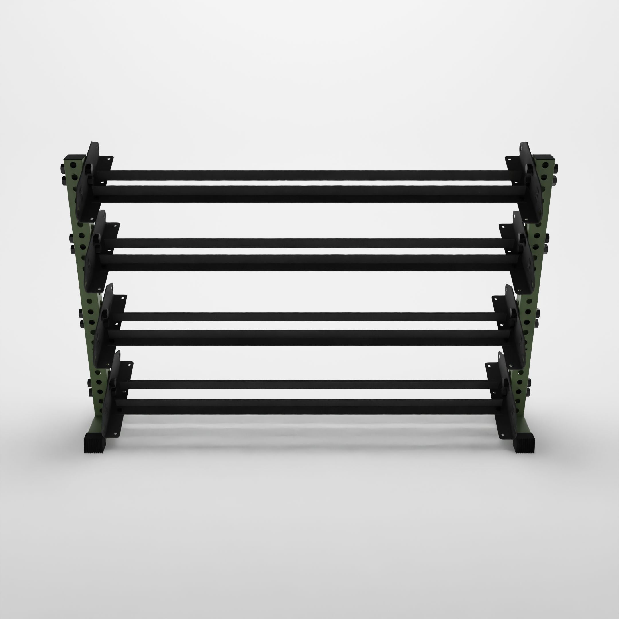 military green 70-inch alpha 4-tier horizontal dumbbell rack