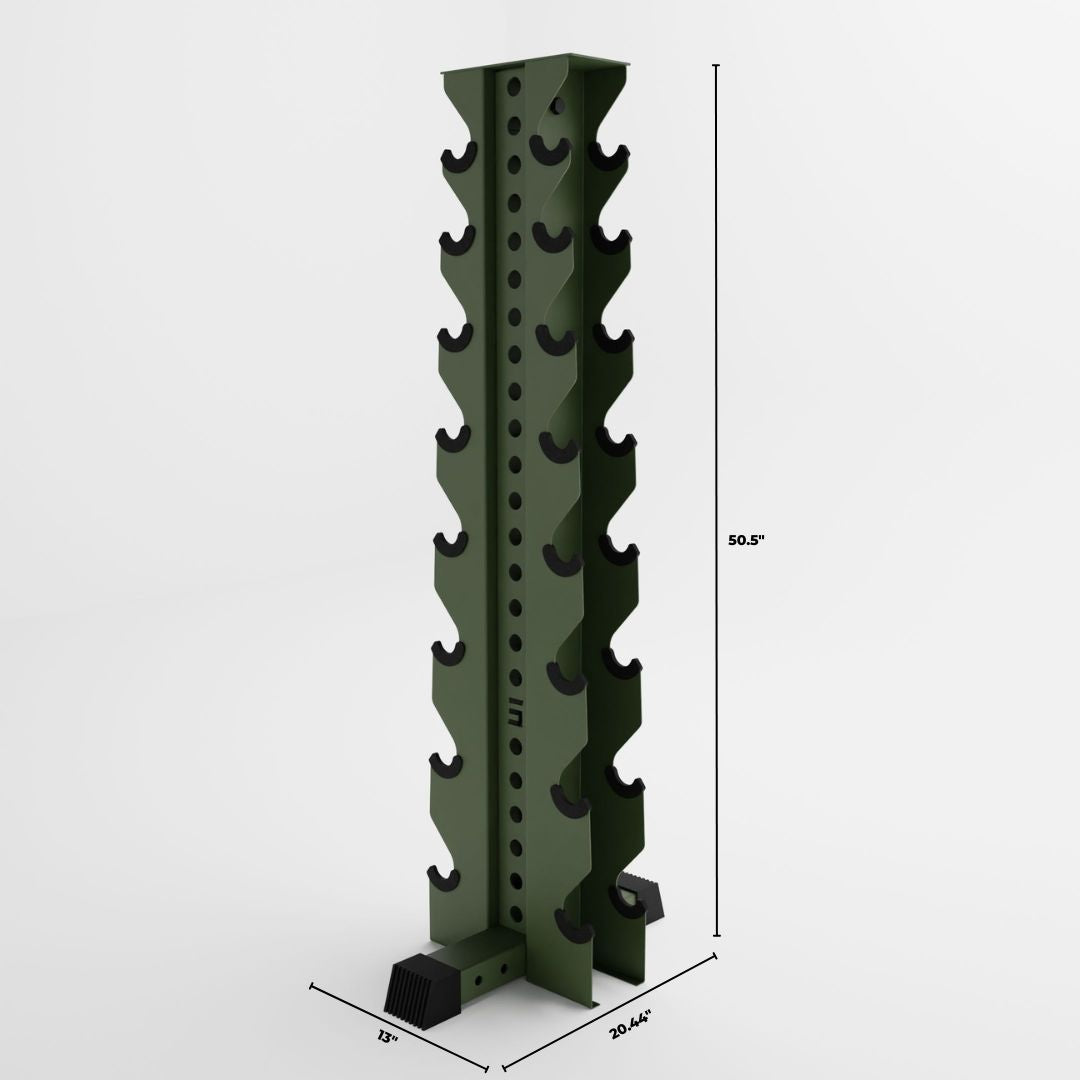 military green alpha 8-tier vertical dumbbell storage rack attachments