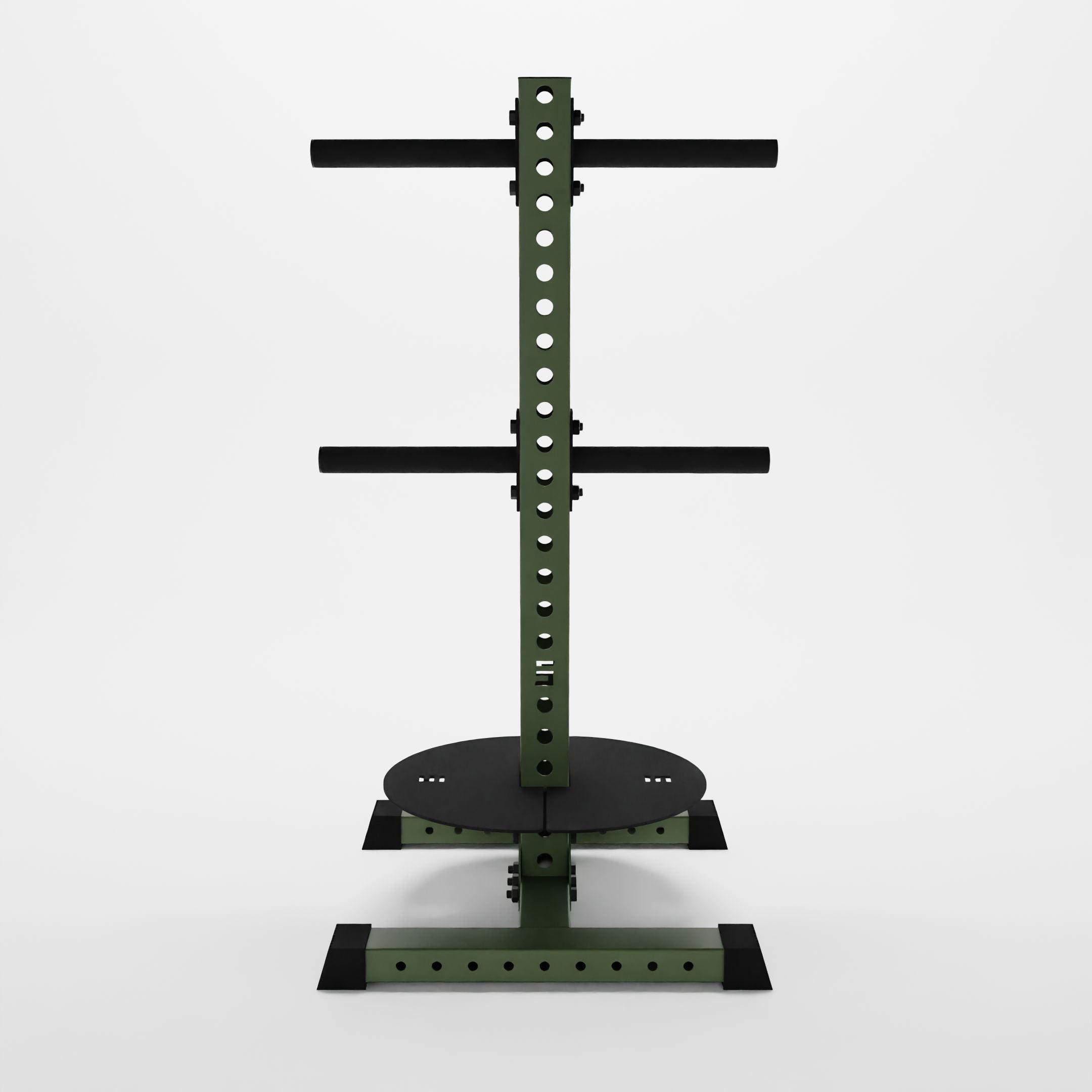 military green alpha pk vertical hybrid plate and kettlebell storage rack