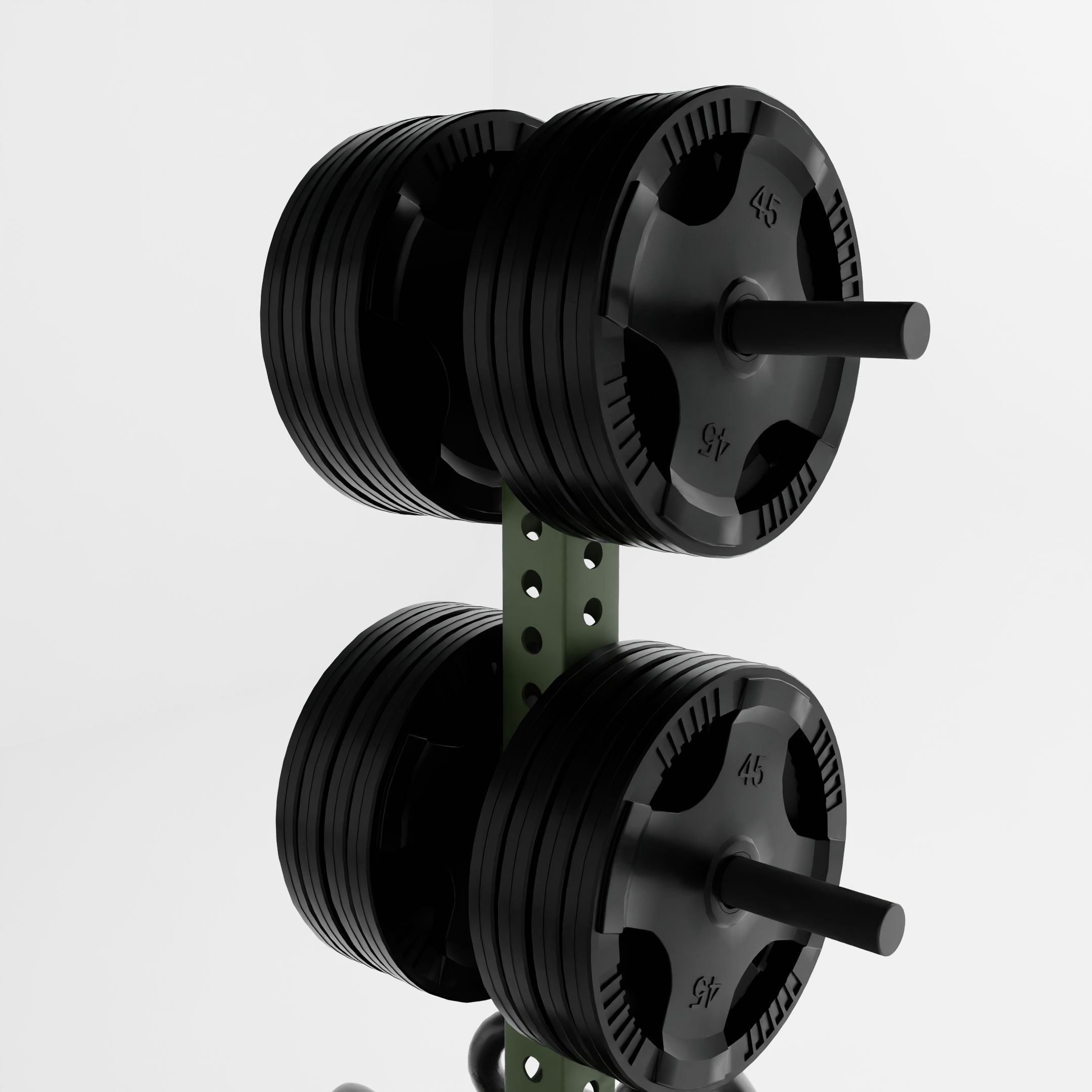 military green alpha pk vertical hybrid plate and kettlebell storage rack top storing weight plates