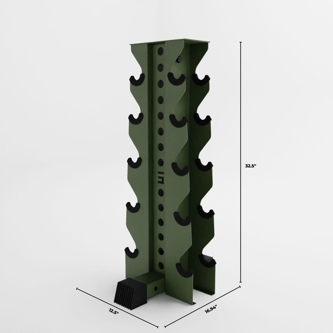 military green bravo 5-tier vertical dumbbell storage rack dimensions