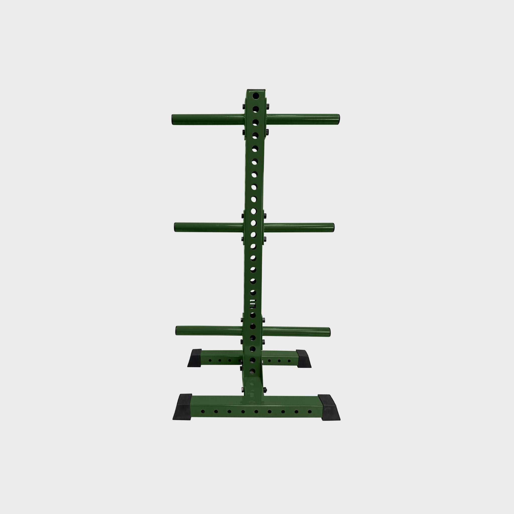 military green vertical weight plate storage tree with six weight plate holders