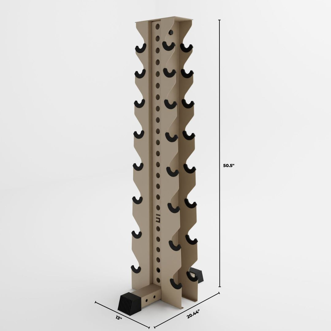 military tan alpha 8-tier vertical dumbbell storage rack dimensions