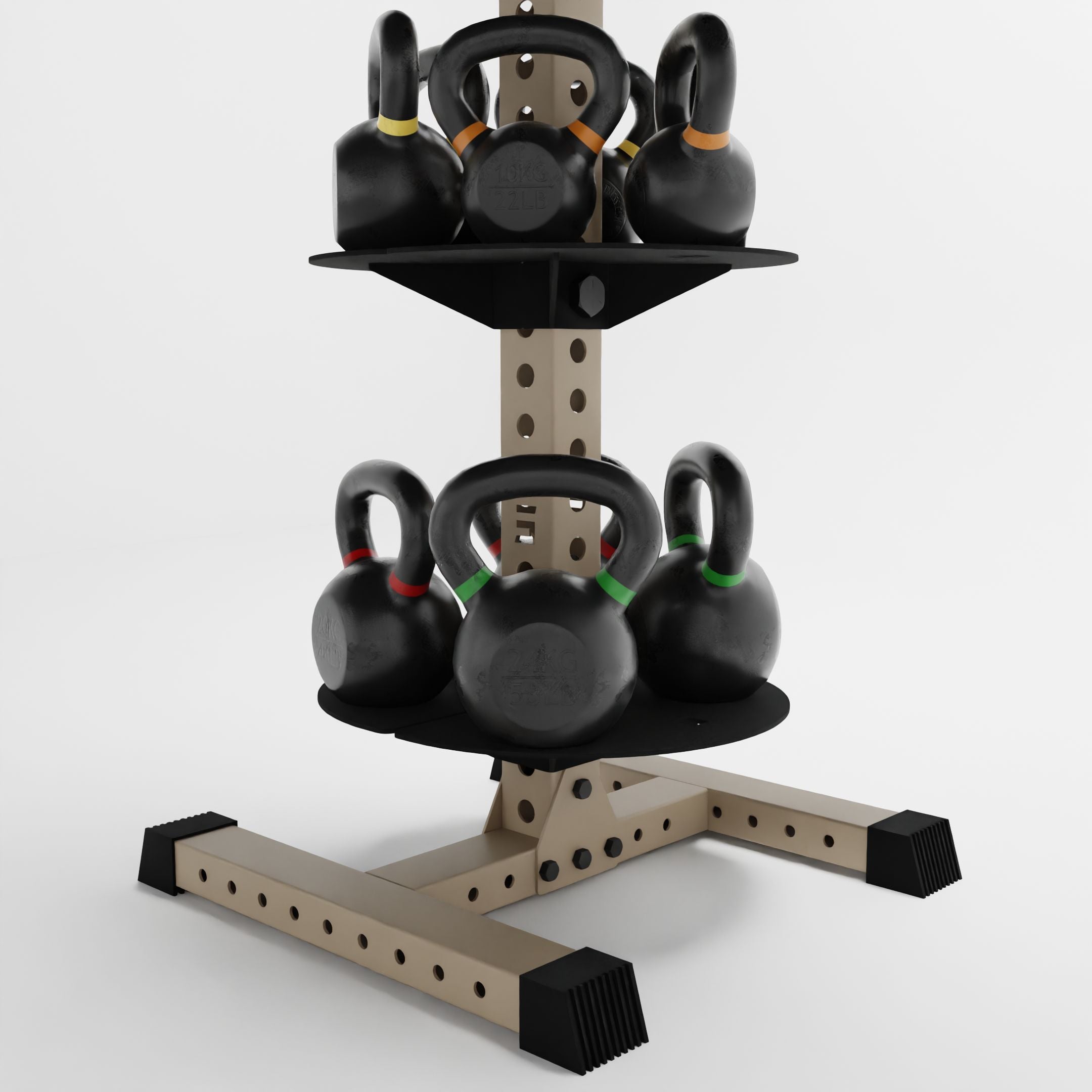 military tan alpha pk vertical hybrid plate and kettlebell storage rack base storing kettlebells