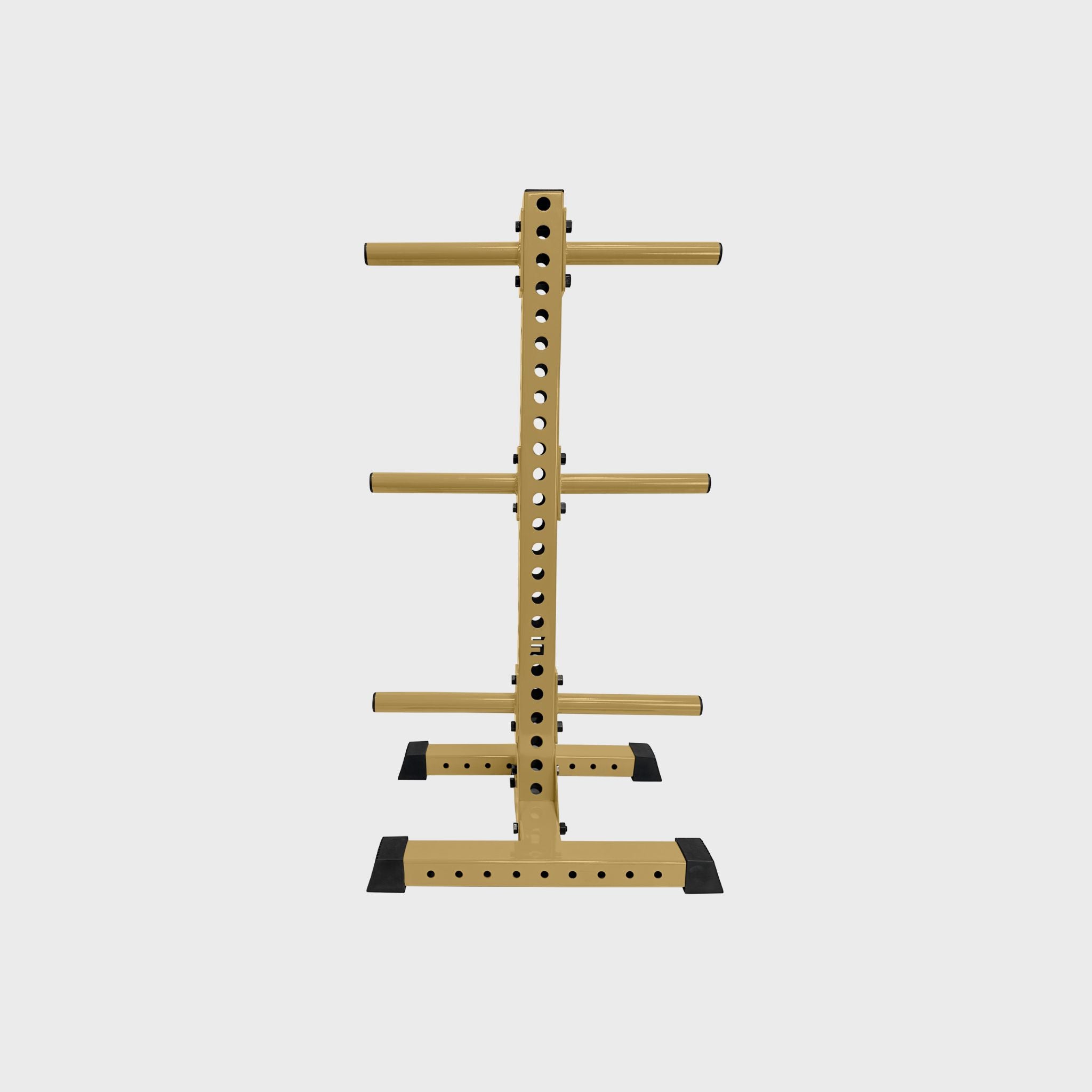 military tan alpha vertical weight plate storage tree with six weight plate holders