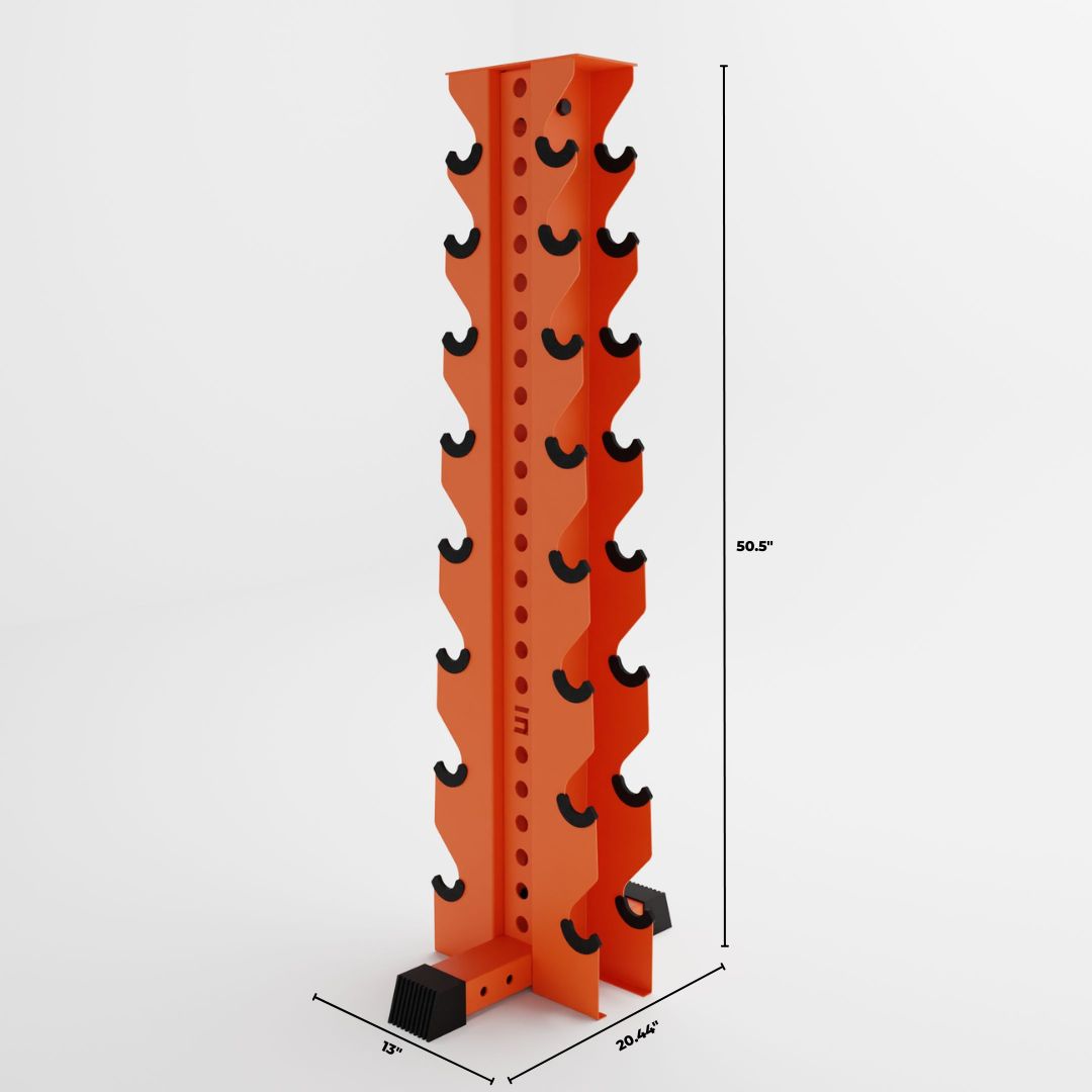 orange alpha 8-tier vertical dumbbell storage rack dimensions