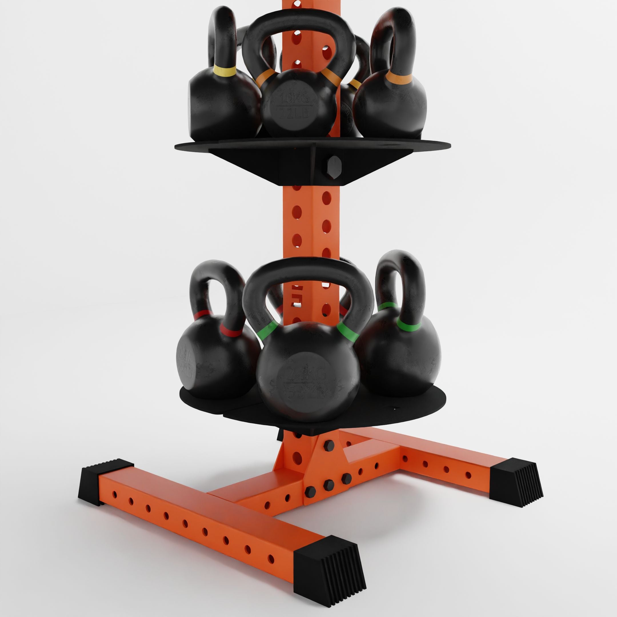 orange alpha pk vertical hybrid plate and kettlebell storage rack base storing kettlebells