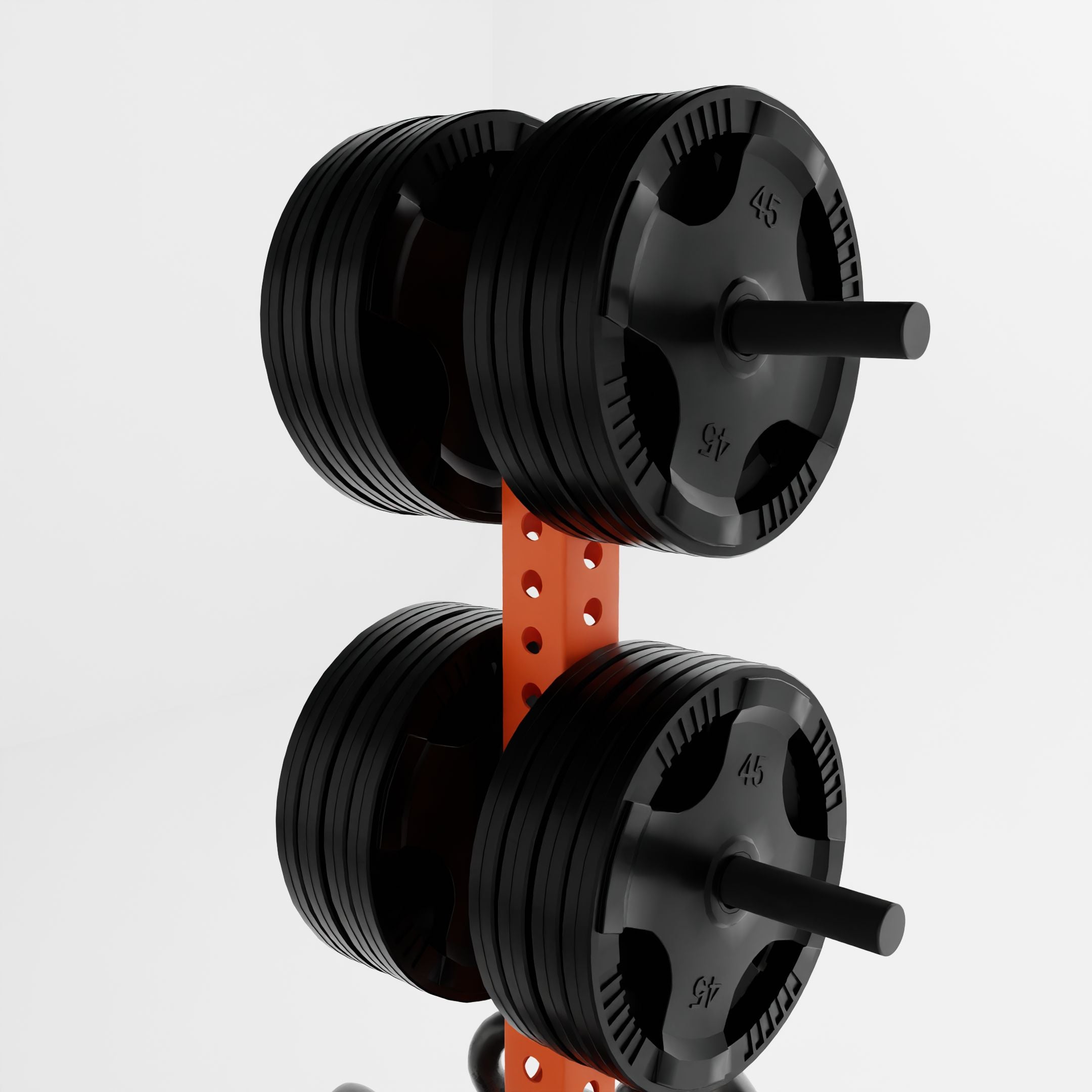 orange alpha pk vertical hybrid plate and kettlebell storage rack top storing weight plates