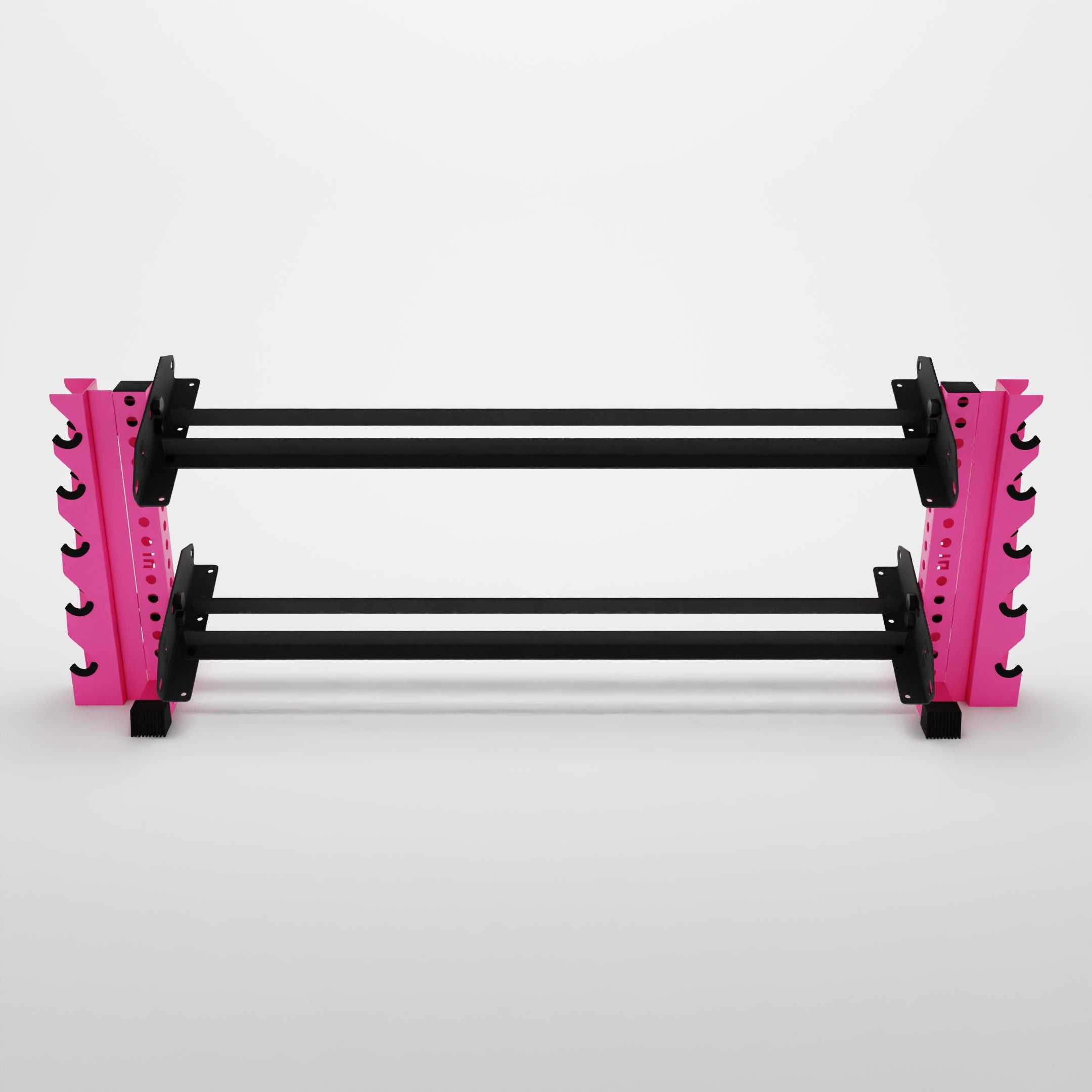 pink 70-inch bravo 2-tier horizontal dumbbell rack with vertical add-ons