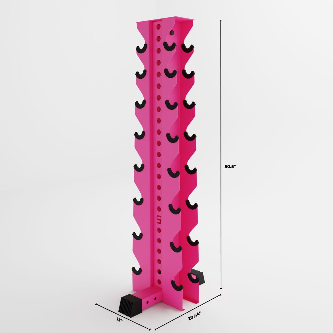 pink alpha 8-tier vertical dumbbell storage rack dimensions