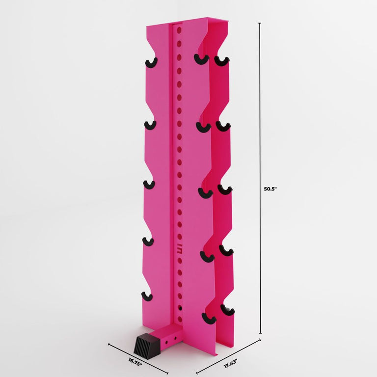 pink alpha elite vertical dumbbell storage rack dimensions