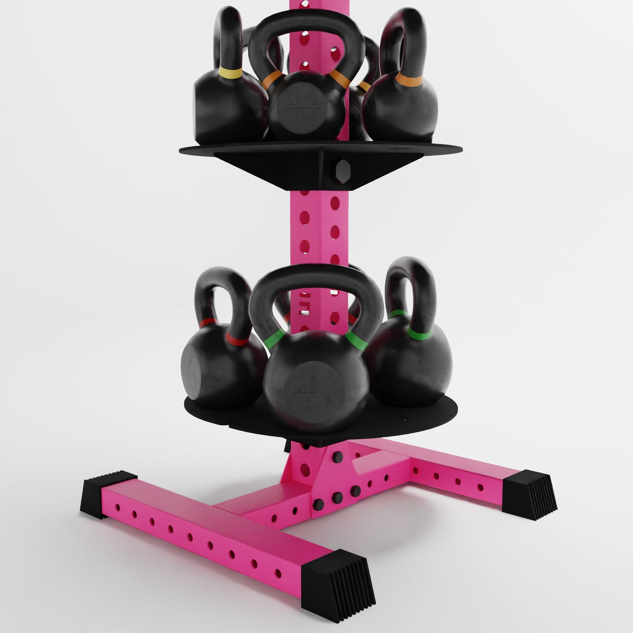 pink alpha pk vertical hybrid plate and kettlebell storage rack base storing kettlebells