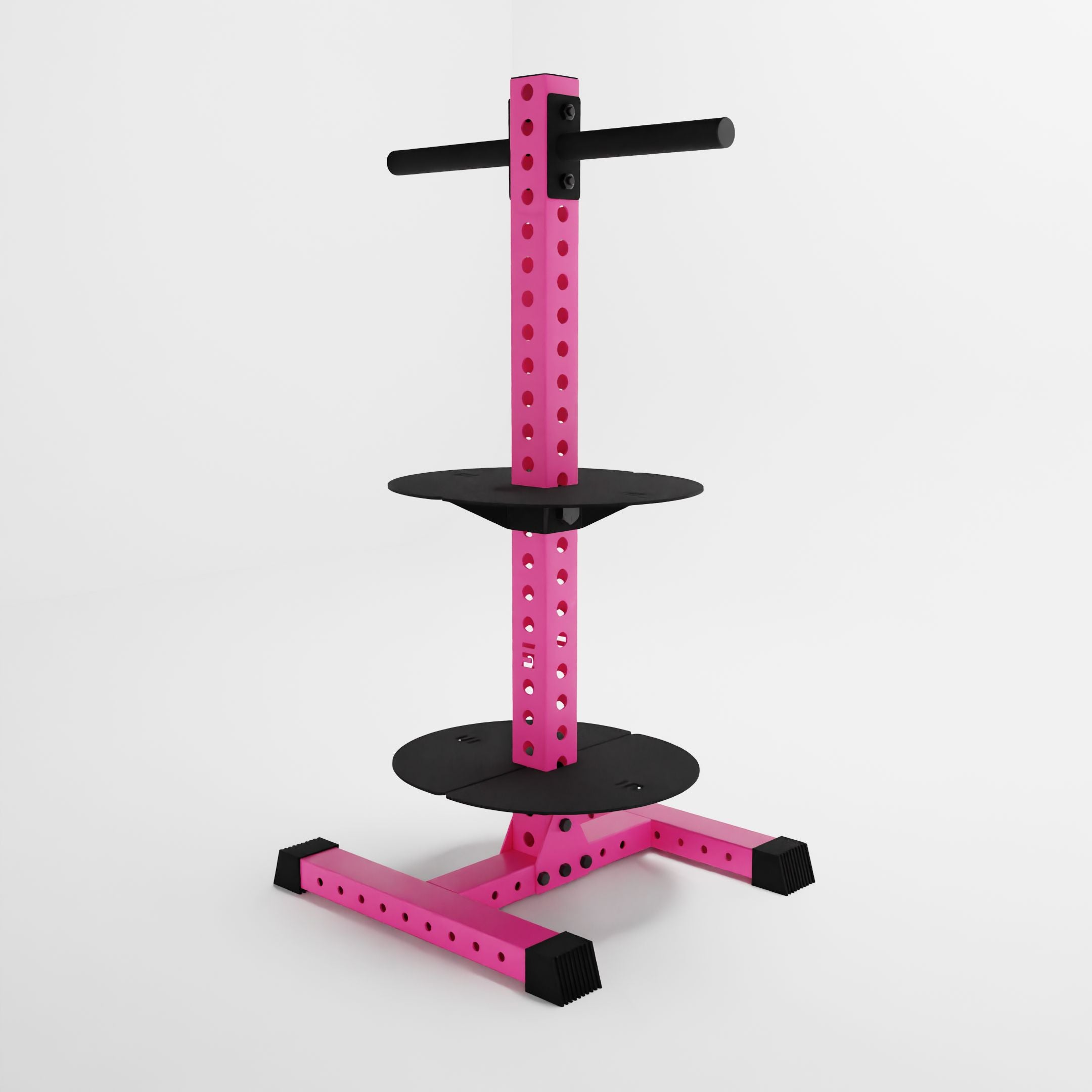 pink alpha pk vertical hybrid plate and kettlebell storage rack side view