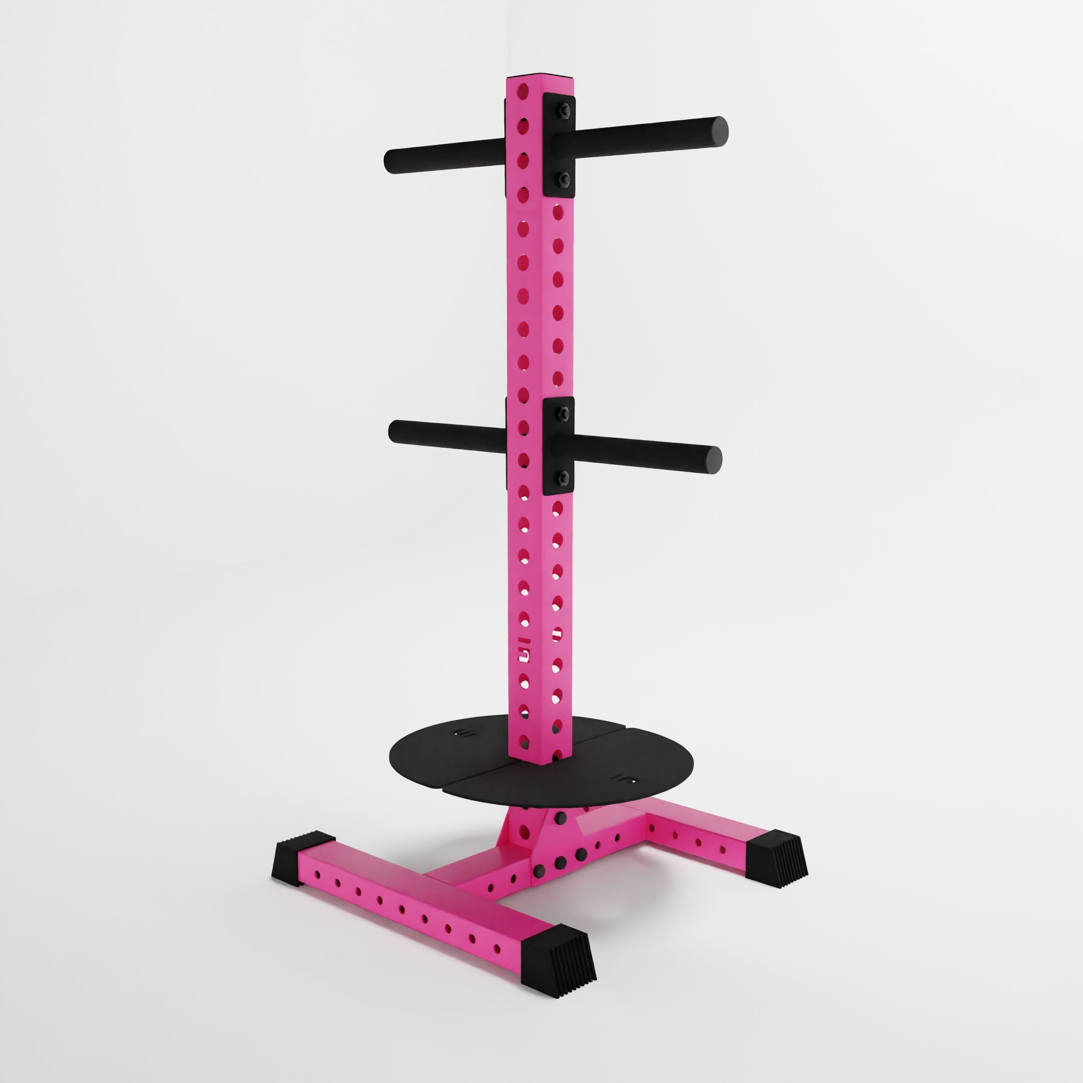 pink alpha pk vertical hybrid plate and kettlebell storage rack side view