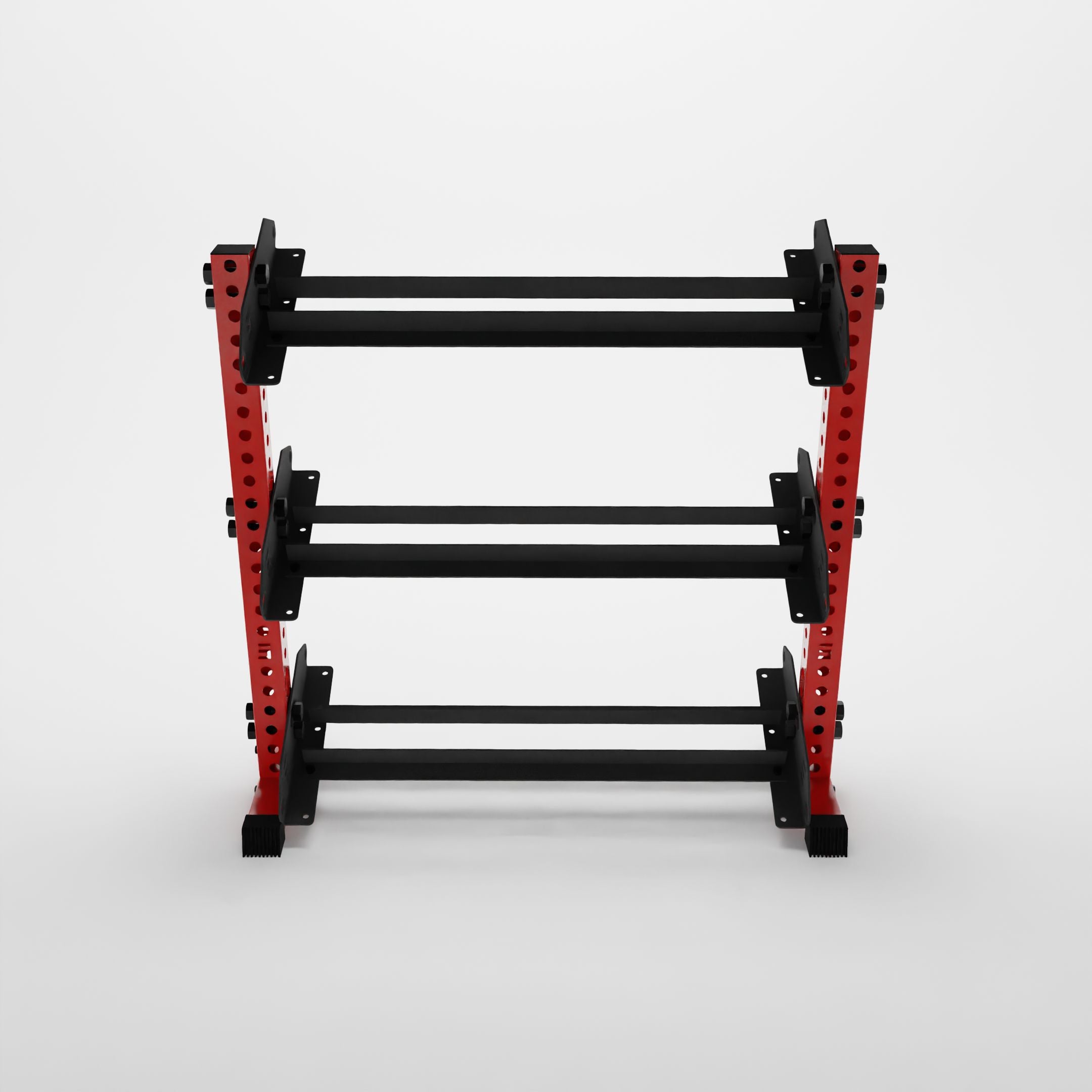 red 43-inch alpha 3-tier horizontal dumbbell rack