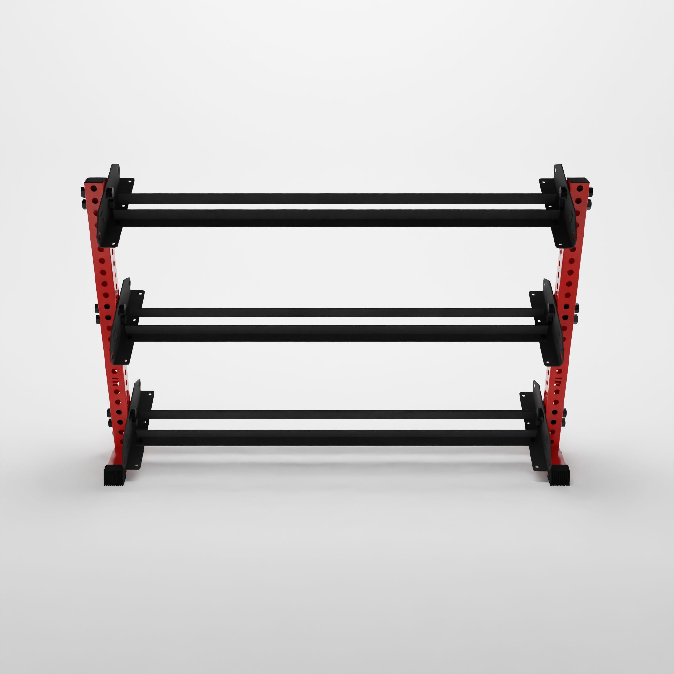 red 70-inch alpha 3-tier horizontal dumbbell rack