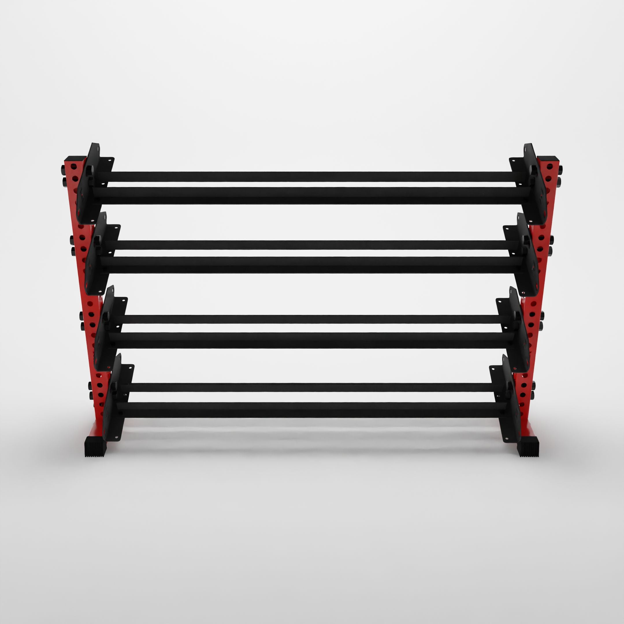 red 70-inch alpha 4-tier horizontal dumbbell rack