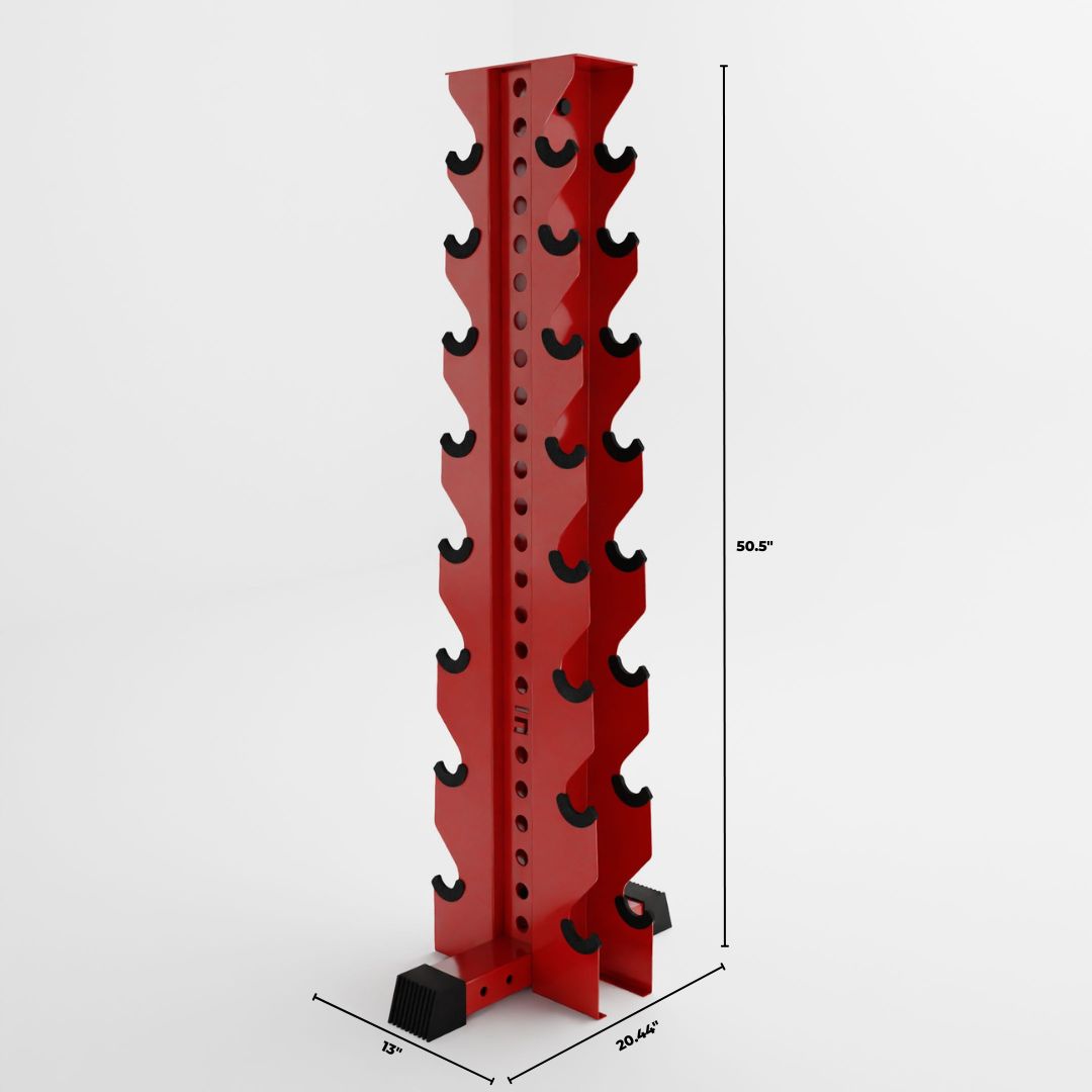 red alpha 8-tier vertical dumbbell storage rack dimensions