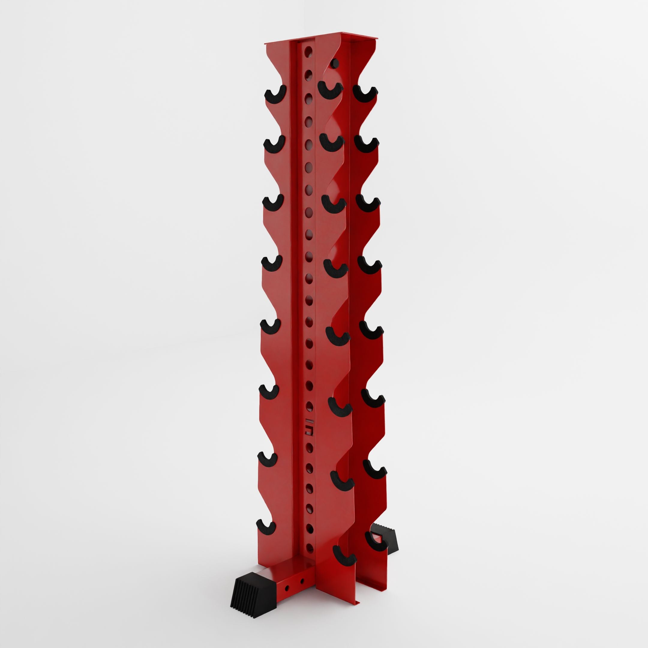 red alpha 8-tier vertical dumbbell storage rack side view