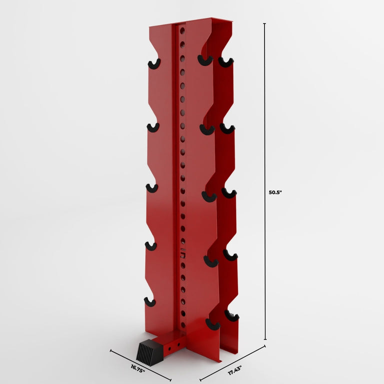red alpha elite vertical dumbbell storage rack dimensions