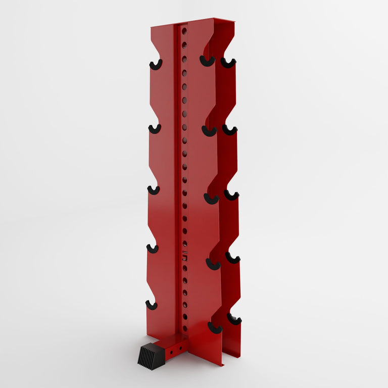 red alpha elite vertical dumbbell storage rack side profile