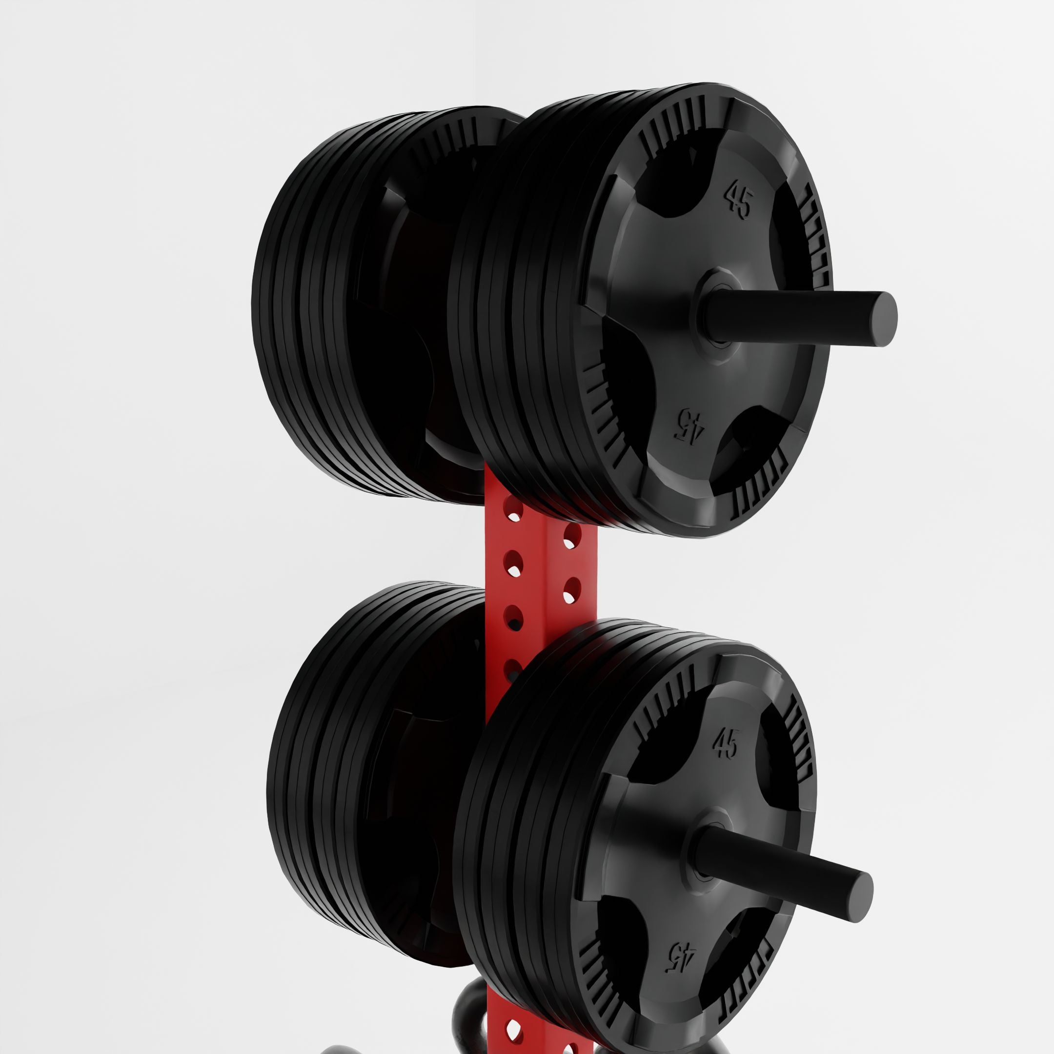 red alpha pk vertical hybrid plate and kettlebell storage rack top storing plates