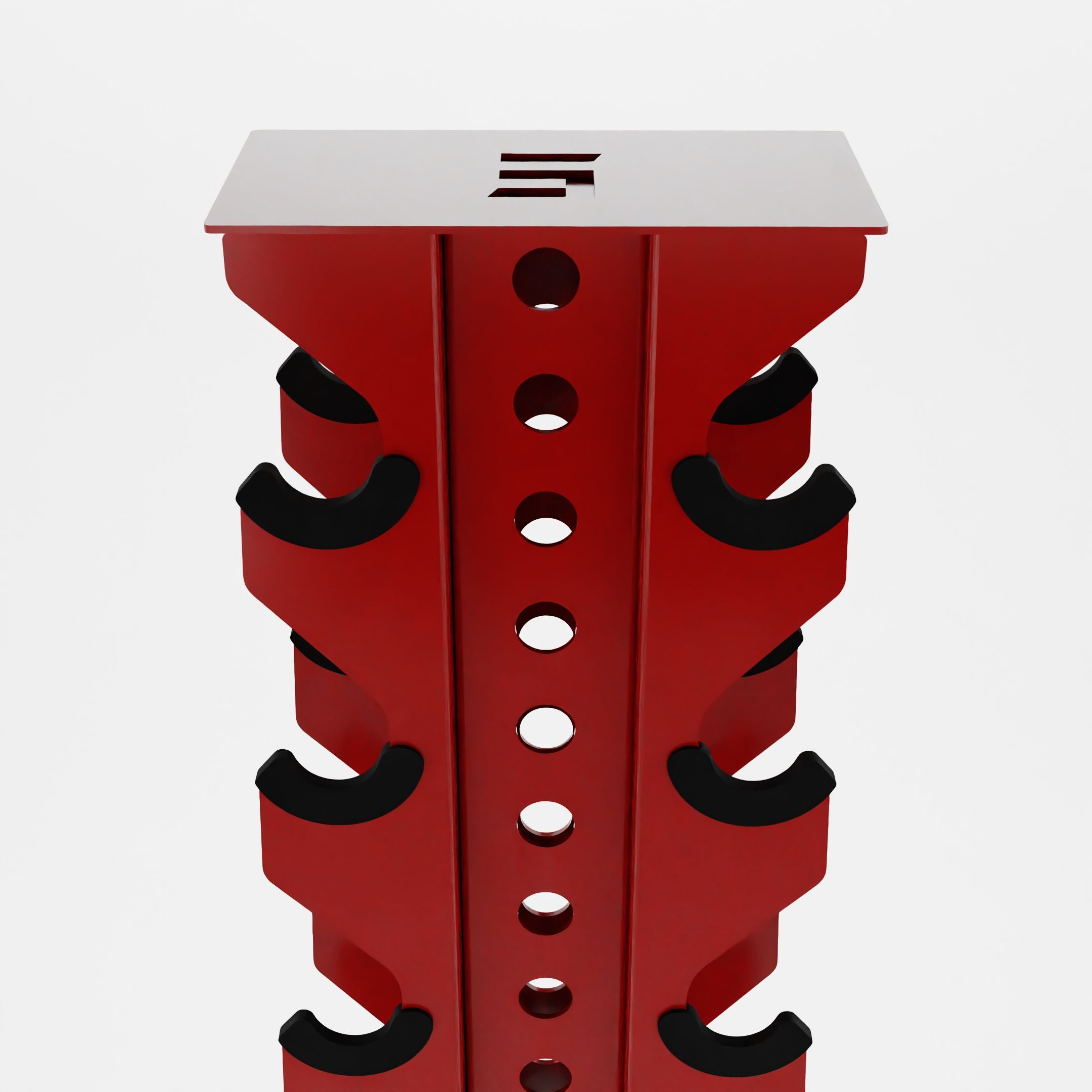 red delta 10-tier vertical dumbbell storage rack top