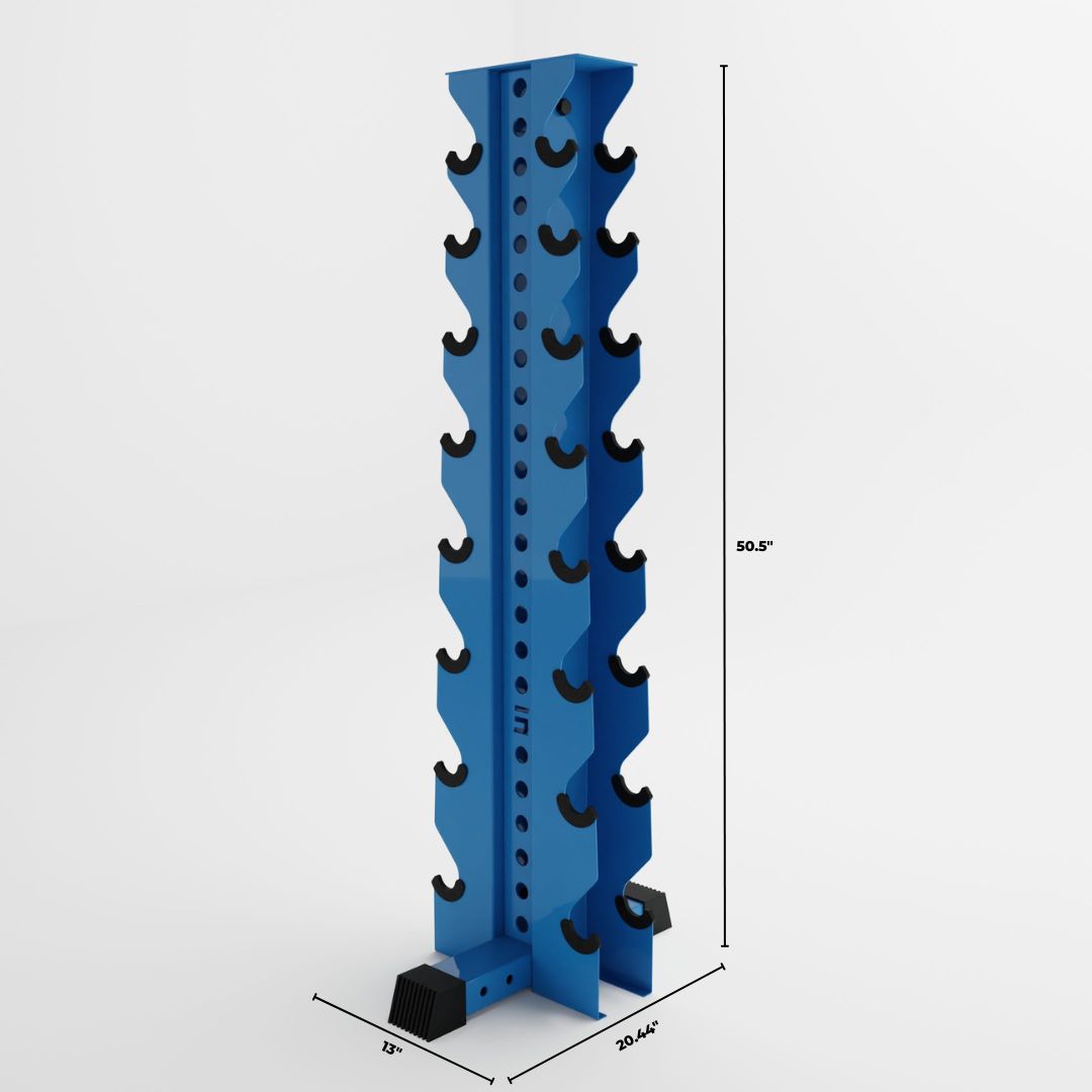 synergy blue alpha 8-tier vertical dumbbell storage rack dimensions