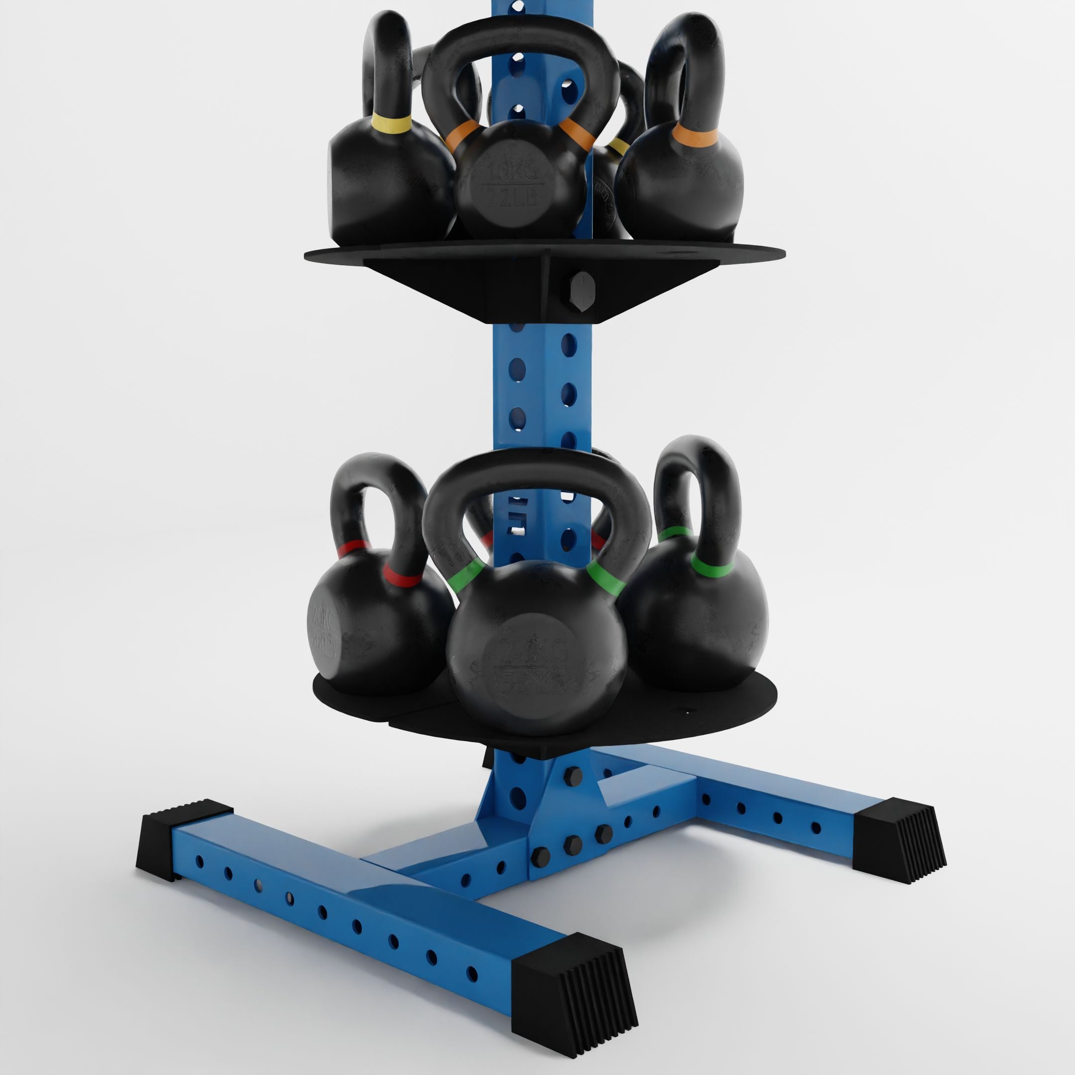 synergy blue alpha pk vertical hybrid plate and kettlebell storage rack base storing kettlebells