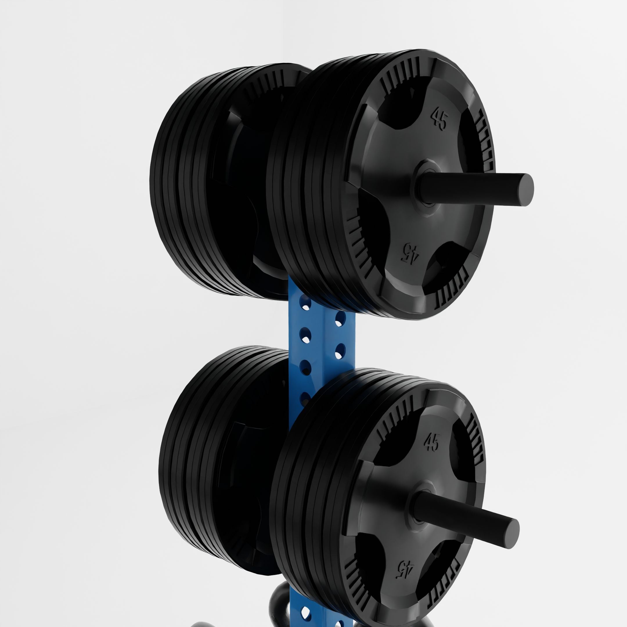 synergy blue alpha pk vertical hybrid plate and kettlebell storage rack top storing weight plates