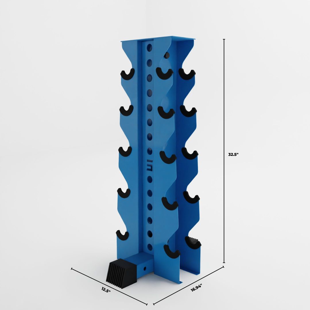 synergy blue bravo 5-tier vertical dumbbell storage rack dimensions