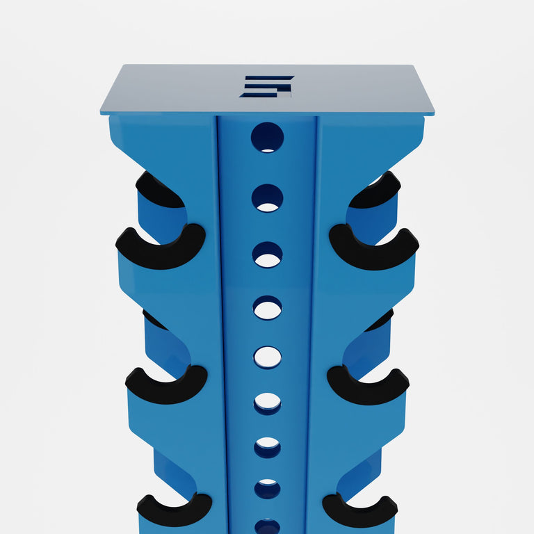 synergy blue delta 10-tier vertical dumbbell storage rack top