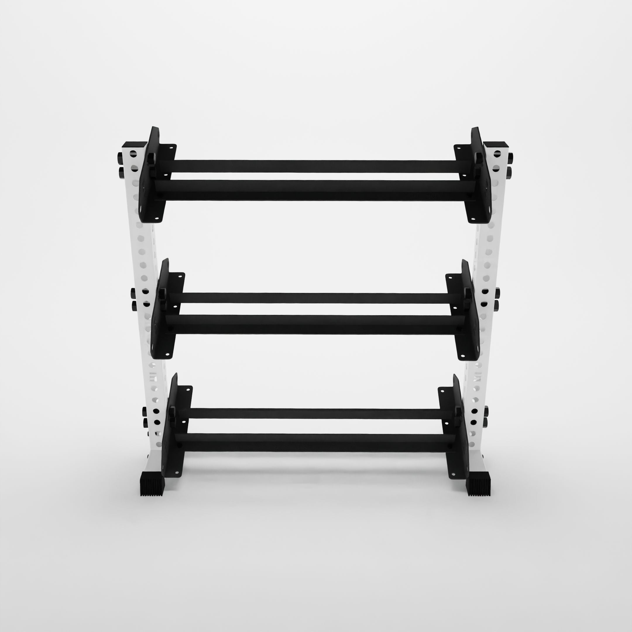 white 43-inch alpha 3-tier horizontal dumbbell rack