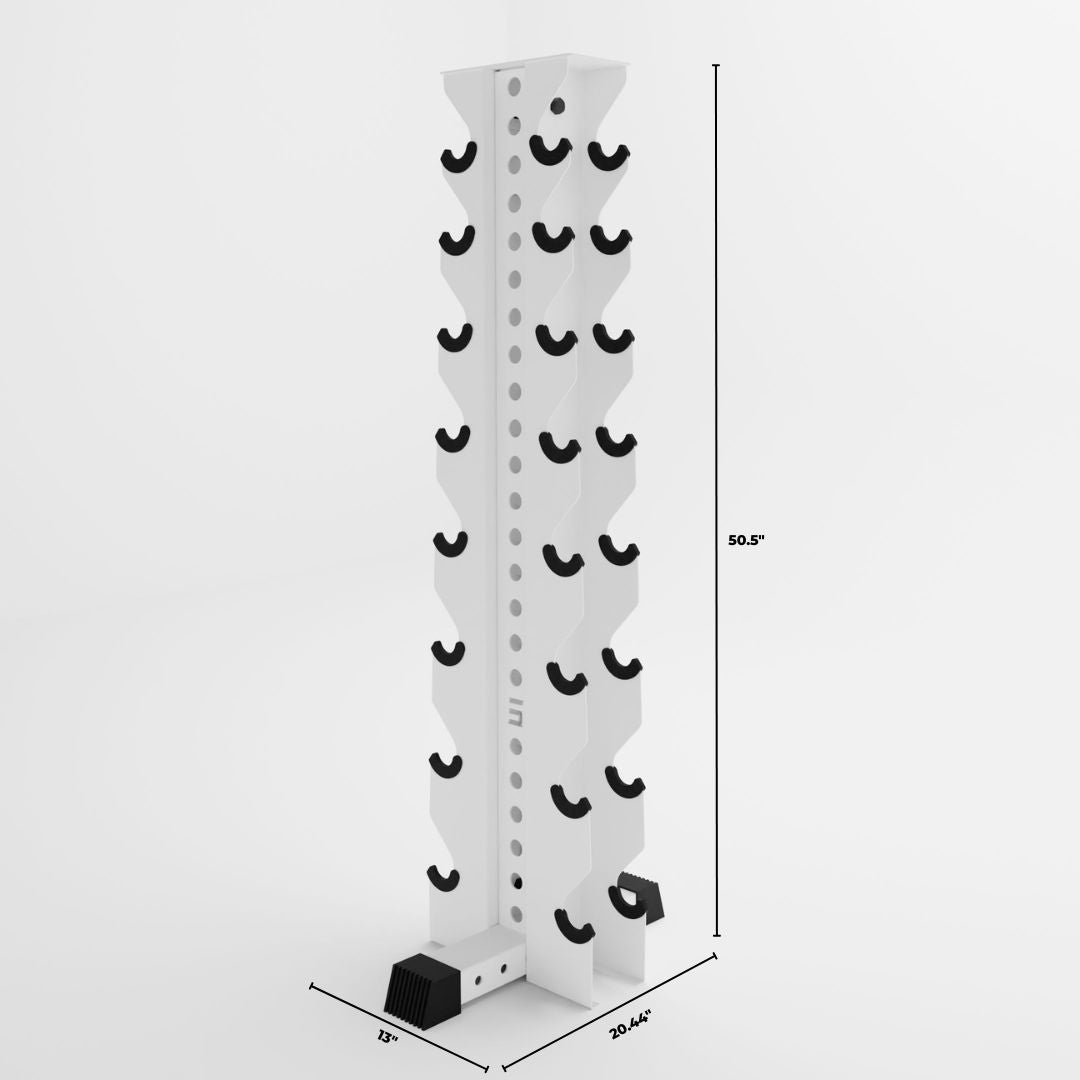 white alpha 8-tier vertical dumbbell storage rack dimensions