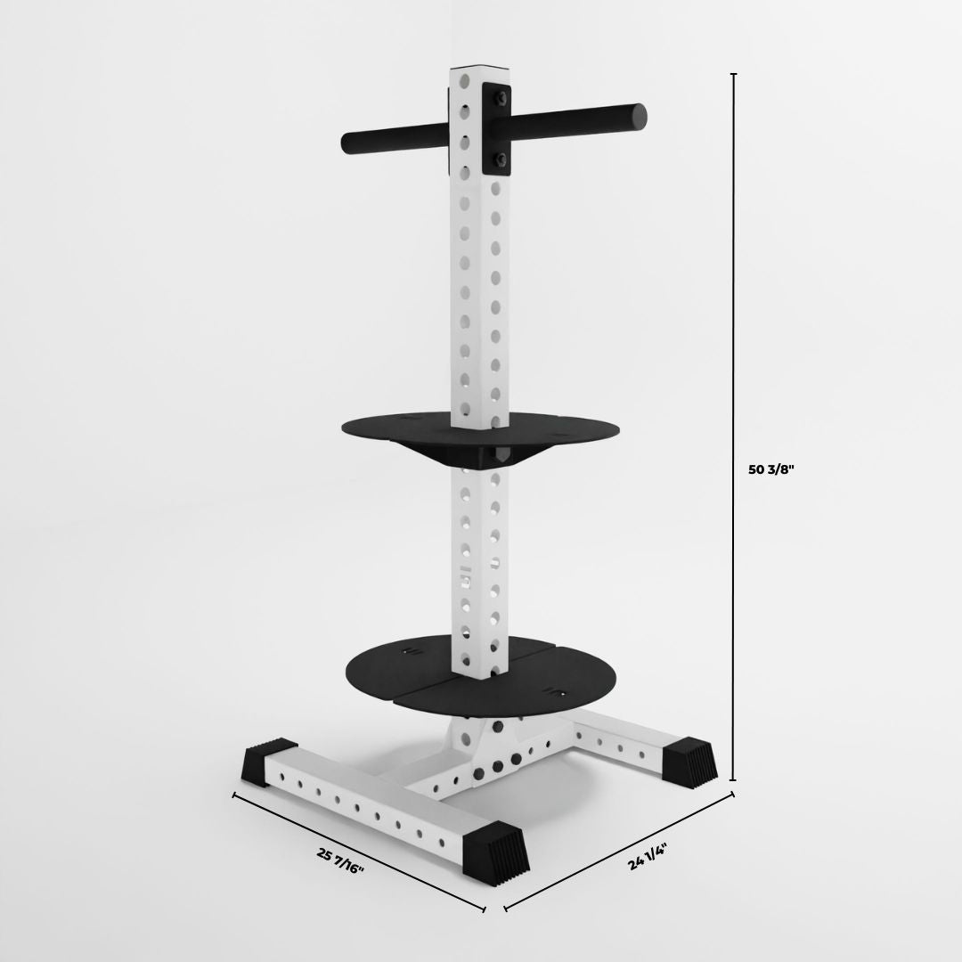 white alpha pk vertical hybrid plate and kettlebell storage rack dimensions