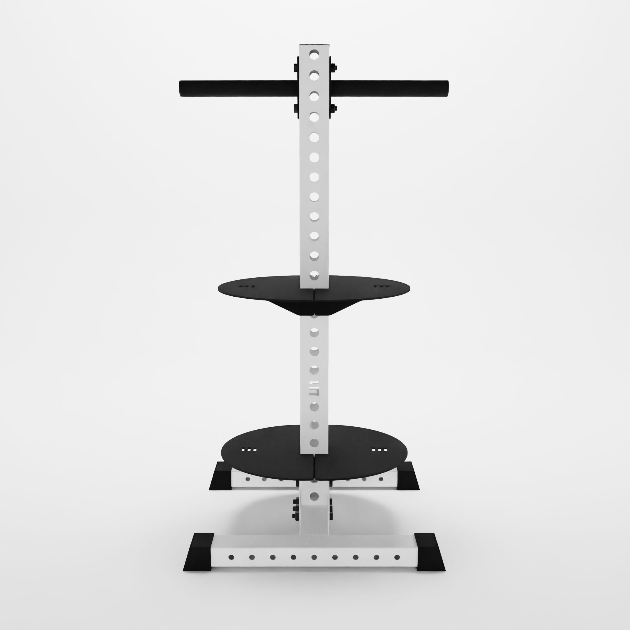 white alpha pk vertical hybrid plate and kettlebell storage rack