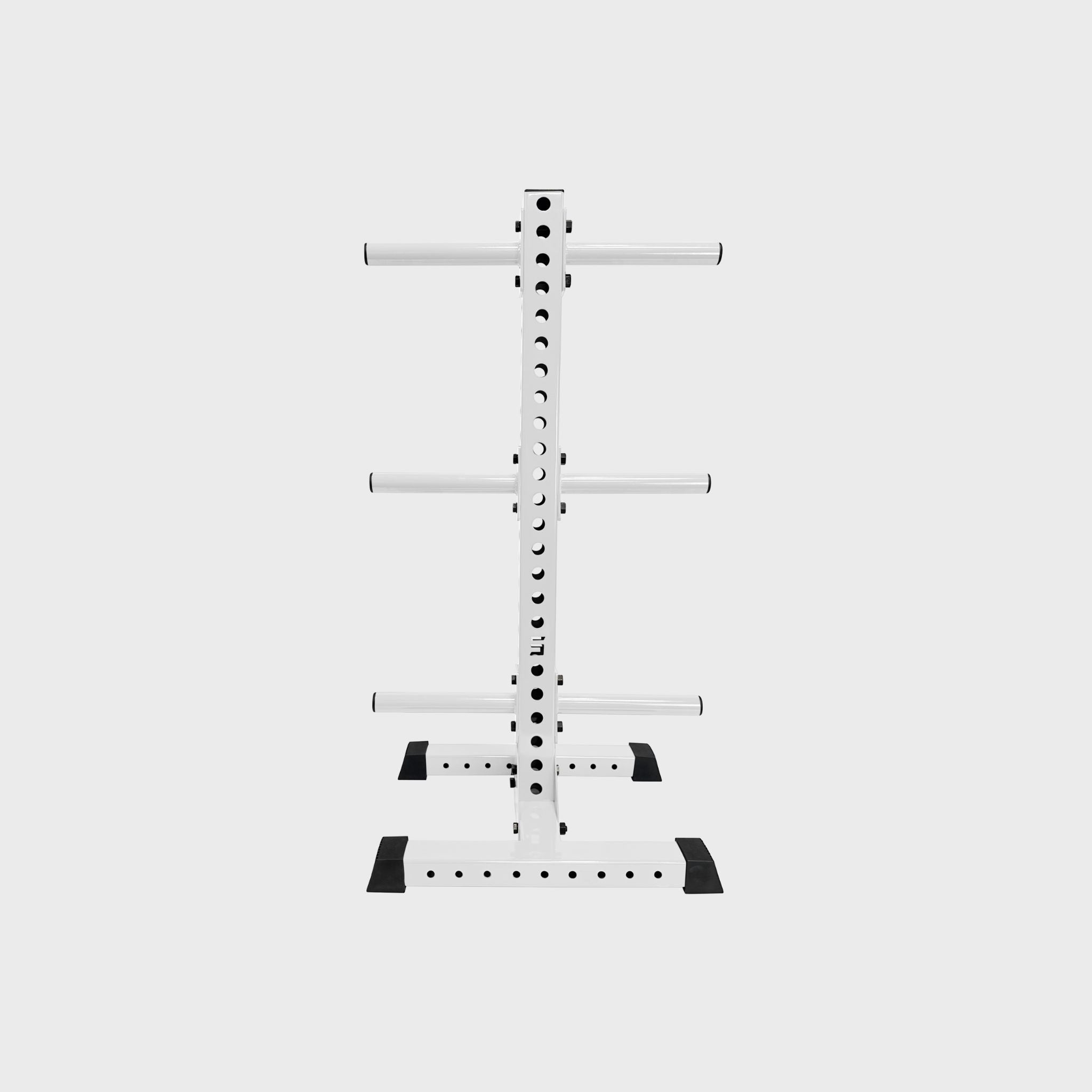 white alpha vertical weight plate storage tree with six weight plate holders